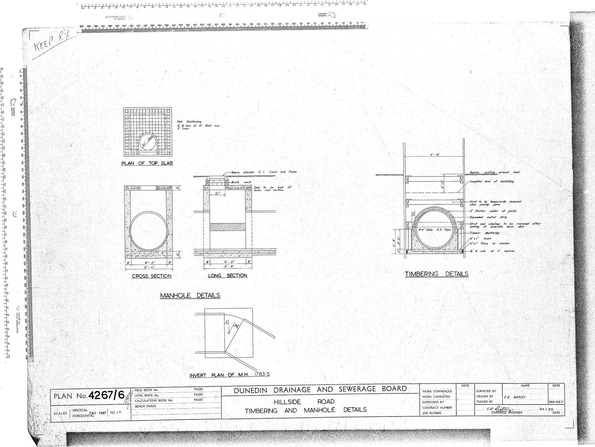 HILLSIDE ROAD TIMBERING AND MANHOLE DETAILS