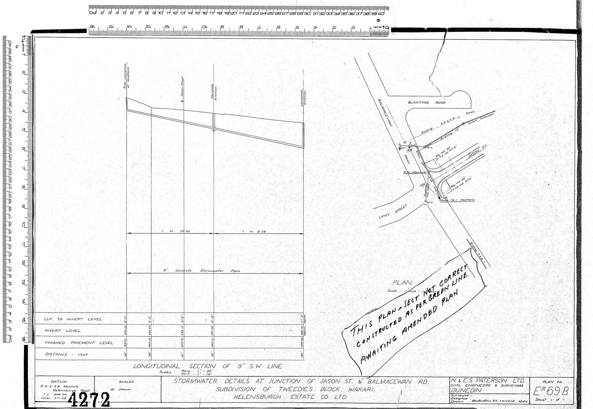 STORMWATER DETAILS AT JUNCTION OF JASON ST &amp; BALMACEWAN RD. SUBDIVISION OF TWEEDIES BLOCK WAKARI HELENSBURGH ESTATE CO LTD