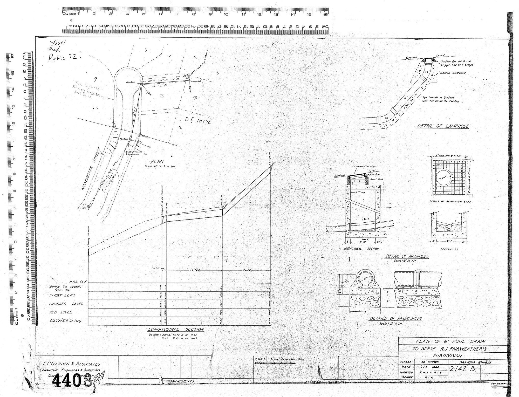 PLAN OF 6" FOUL DRAIN TO SERVE R.J. FAIRWEATHER'S SUBDIVISION
