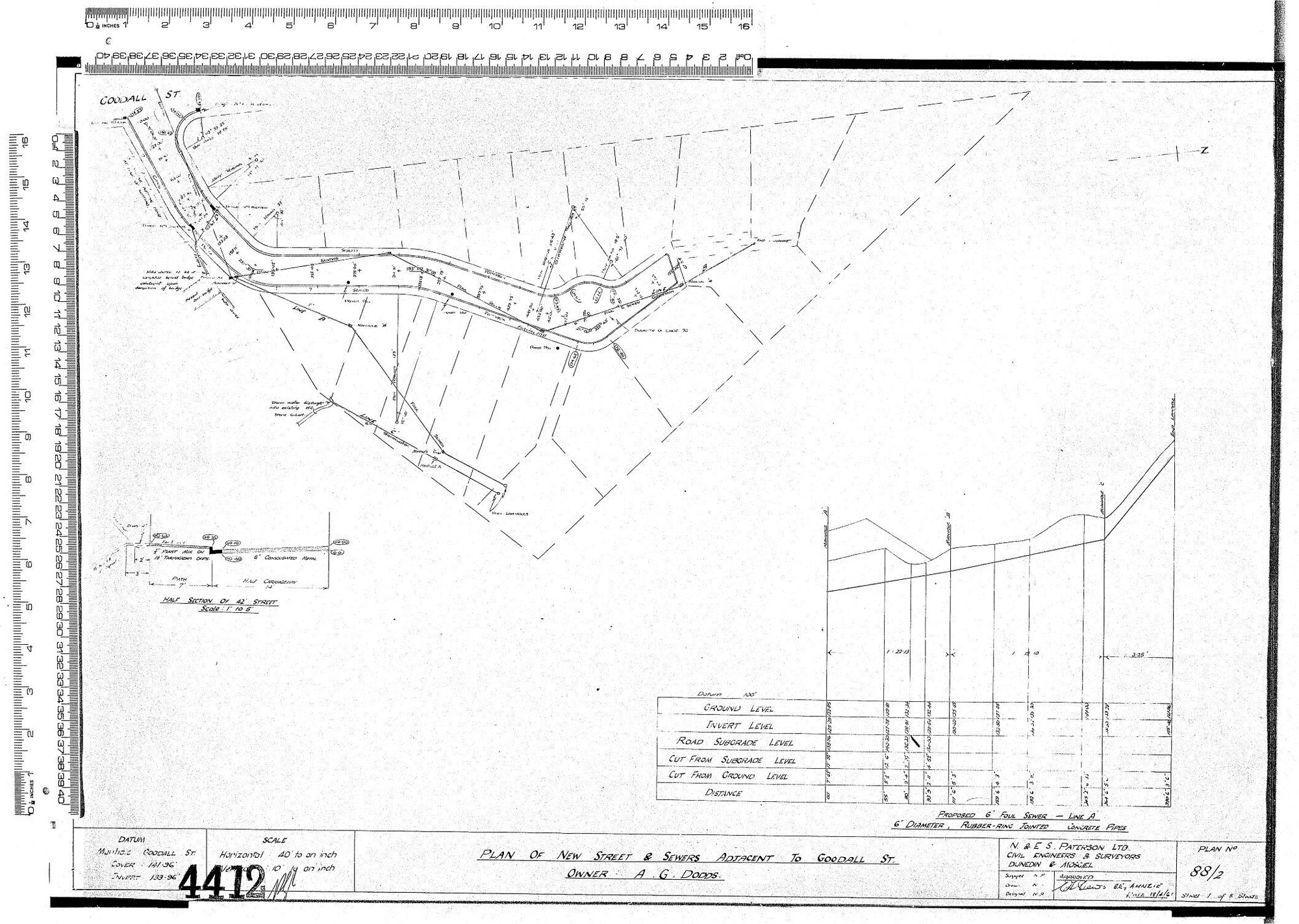 PLAN OF NEW STREET &amp; SEWERS ADJACENT TO GOODALL ST. OWNER A.G. DODDS