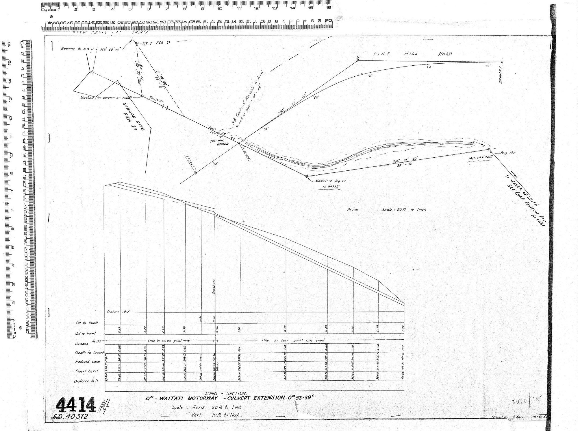 LONG SECTION DN - WAITATI MOTORWAY - CULVERT EXTENSION OM 53-39c
