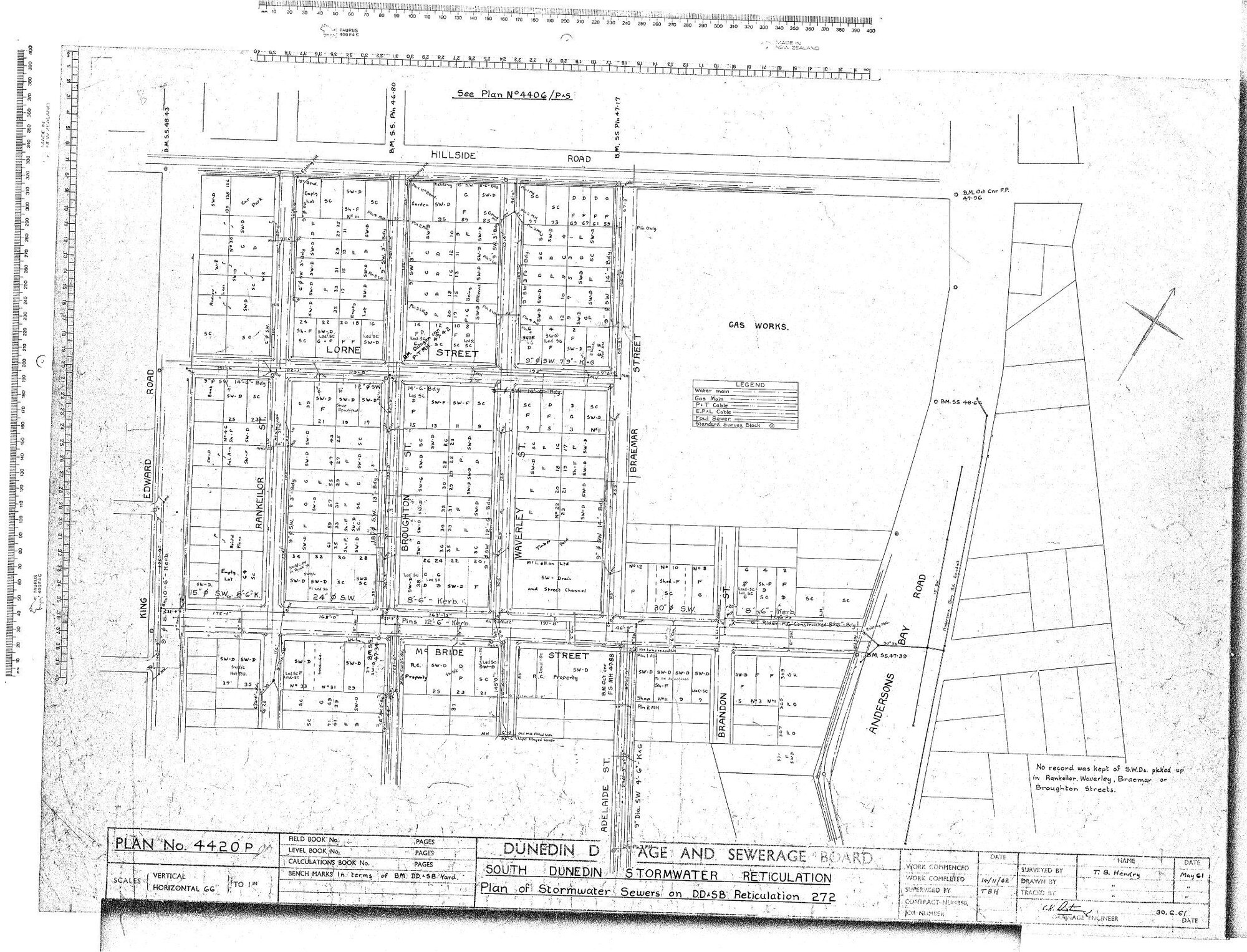 SOUTH DUNEDIN STORMWATER RETICULATION PLAN OF STORMWATER SEWERS ON D.D.&amp; S.B. RETICULATION 272