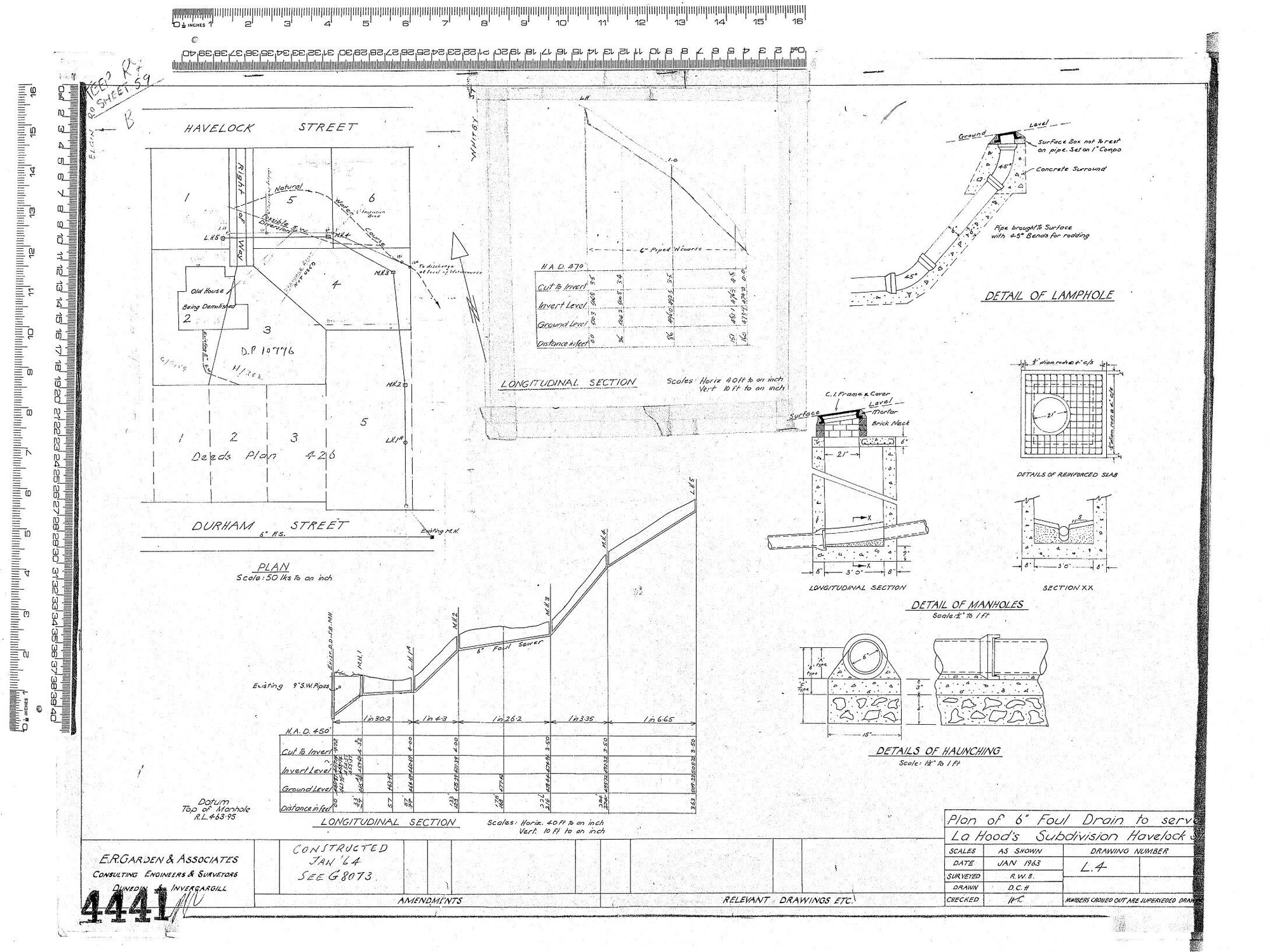 PLAN OF 6" FOUL DRAIN TO SERVE  LA HOOD'S SUBDIVISION HAVELOCK ST