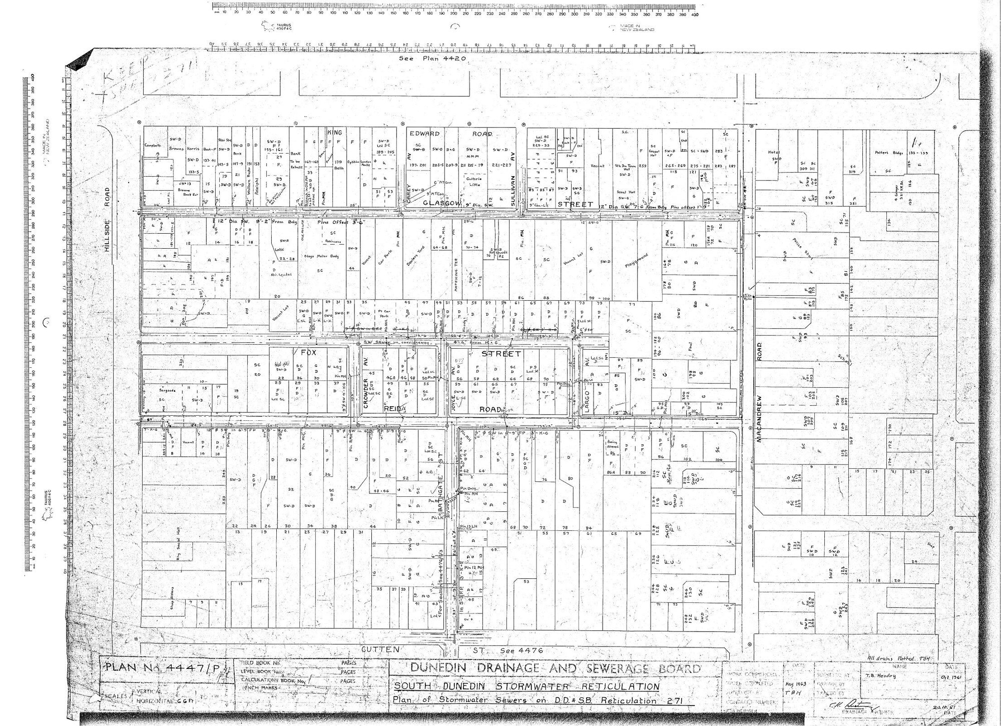 SOUTH DUNEDIN STORMWATER RETICULATION PLAN OF STORMWATER SEWERS ON D.D. &amp; S.B. RETICULATION 271