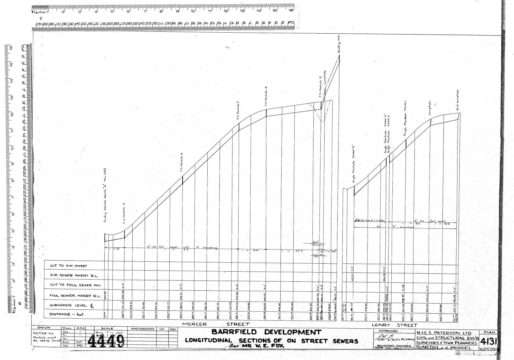 BARRFIELD DEVELOPMENT LONGITUDINAL SECTIONS OF ON STREET SEWERS