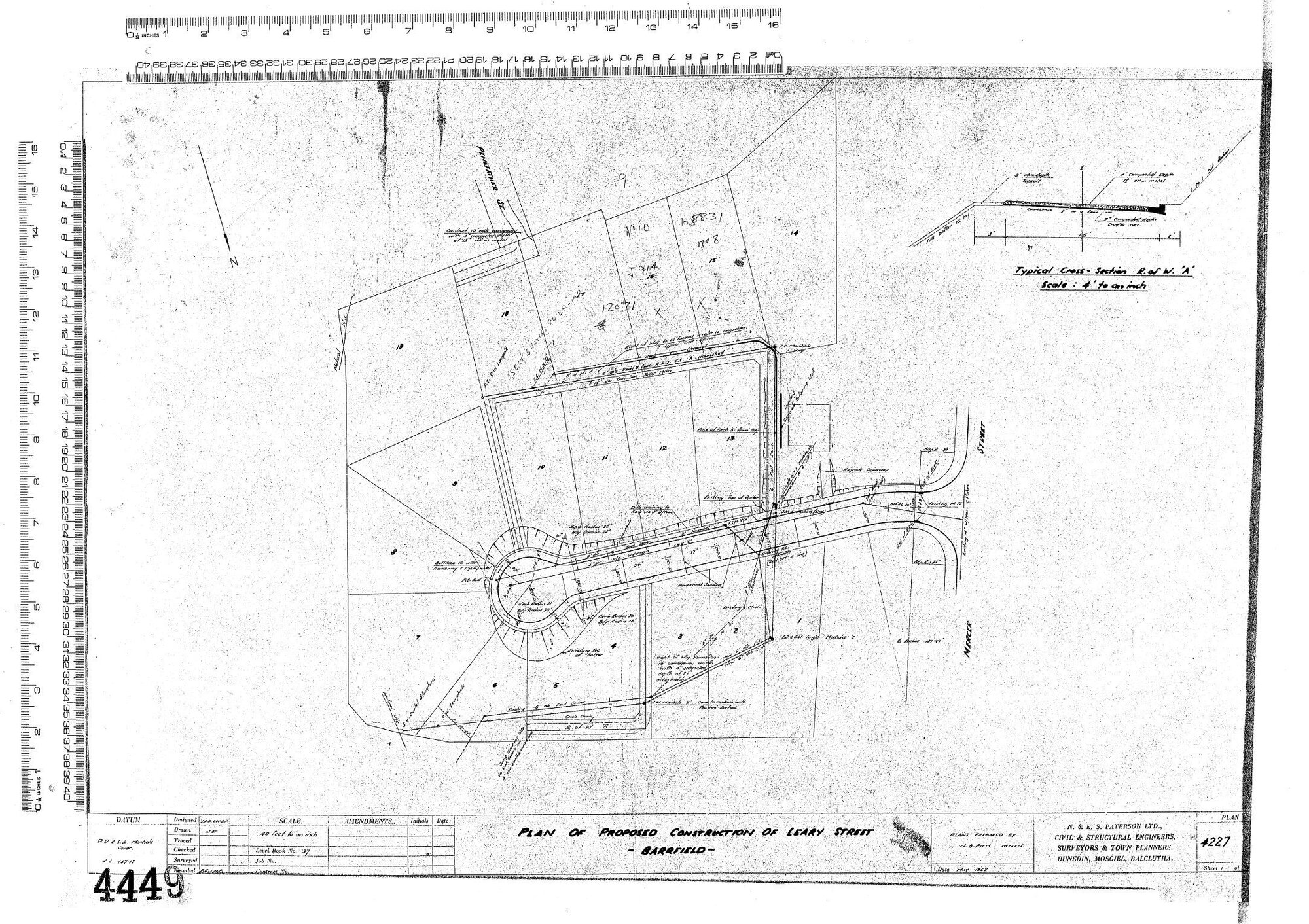 PLAN OF PROPOSED CONSTRUCTION OF LEARY STREET - BARRFIELD