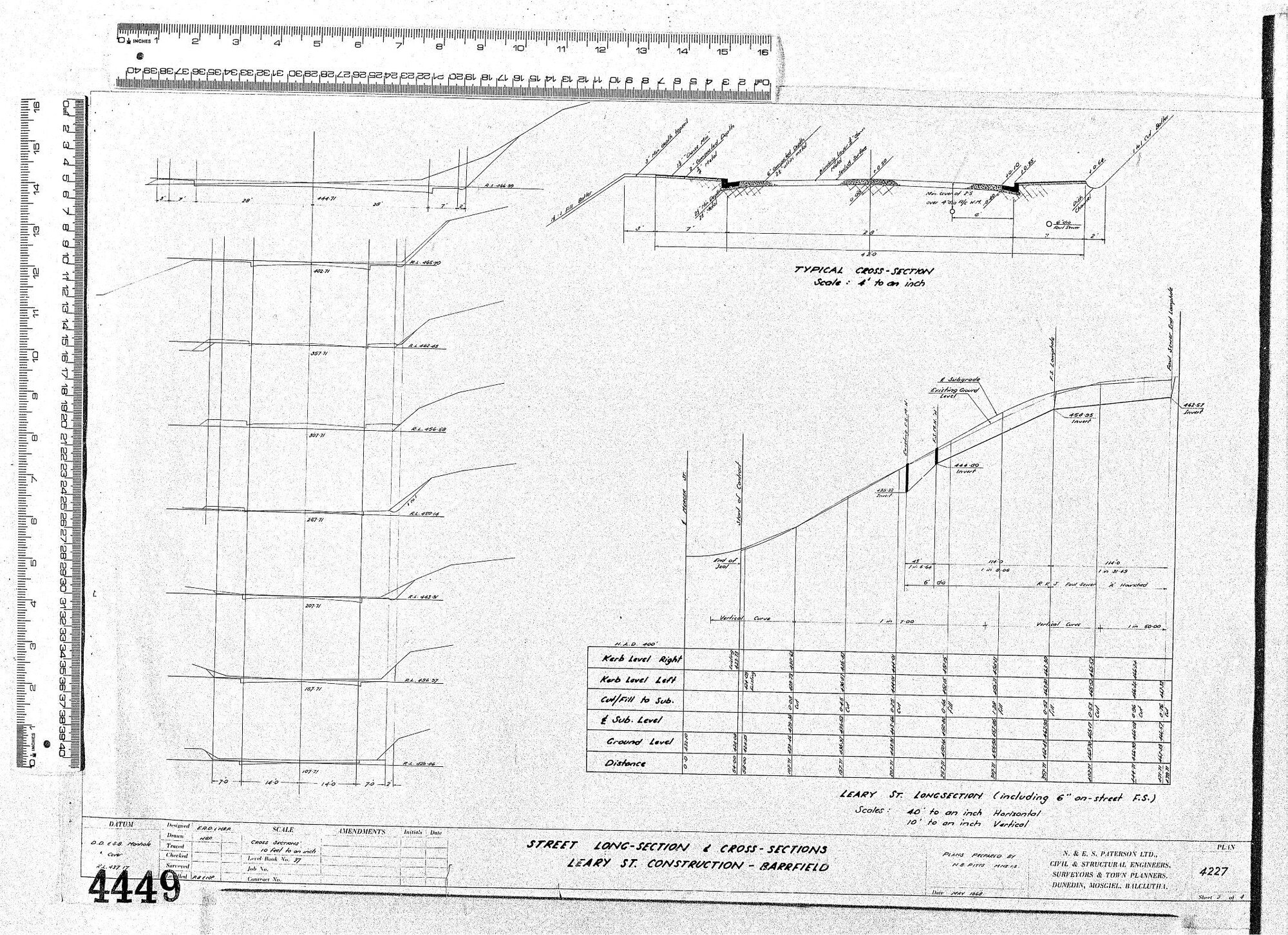 STREET LONG-SECTION &amp; CROSS-SCETIONS LEARY ST. CONSTRUCTION - BARRFIELD