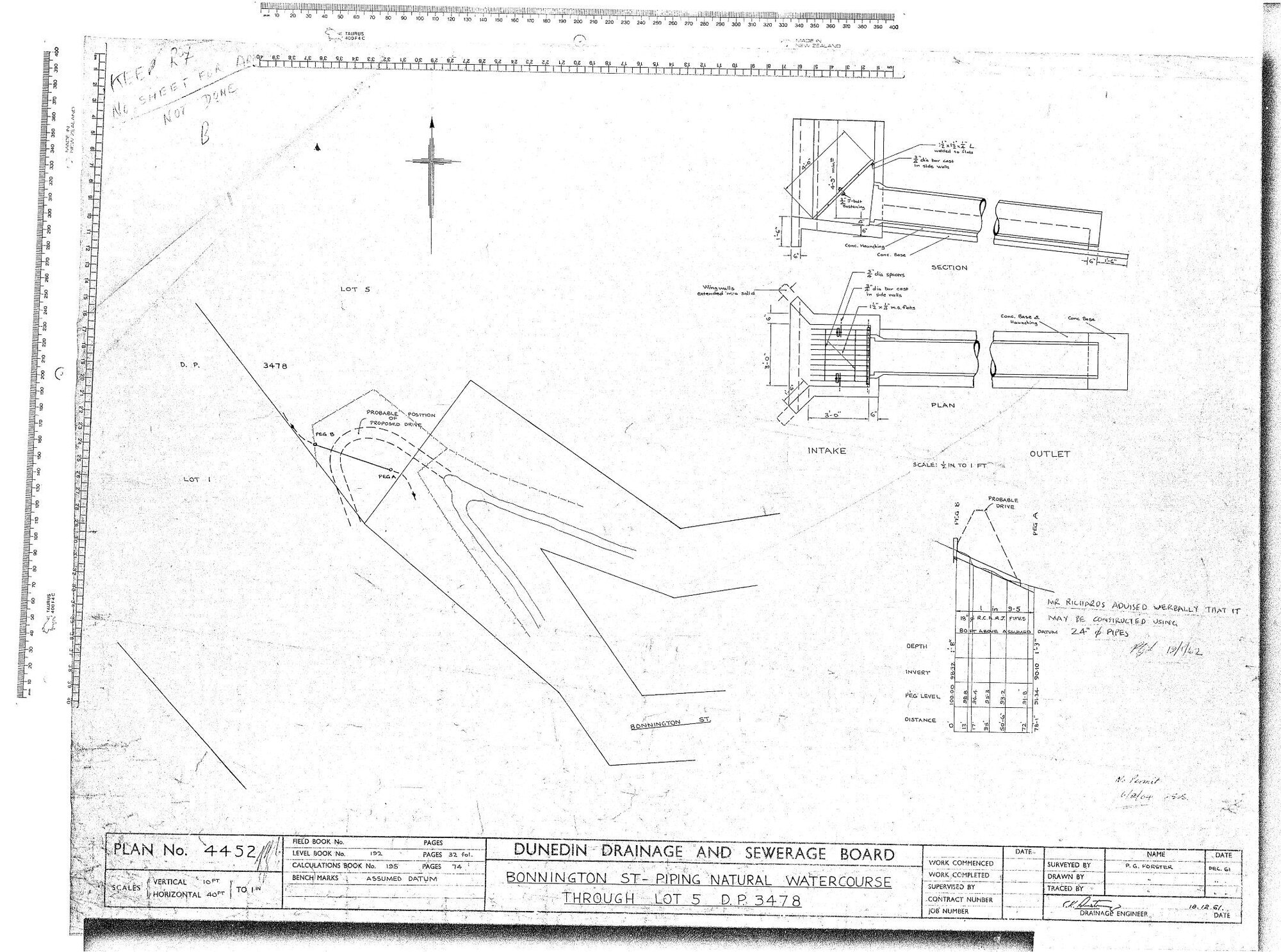 BONNINGTON ST - PIPING NATURAL WATERCOURSE THROUGH LOT 5. D.P.3478