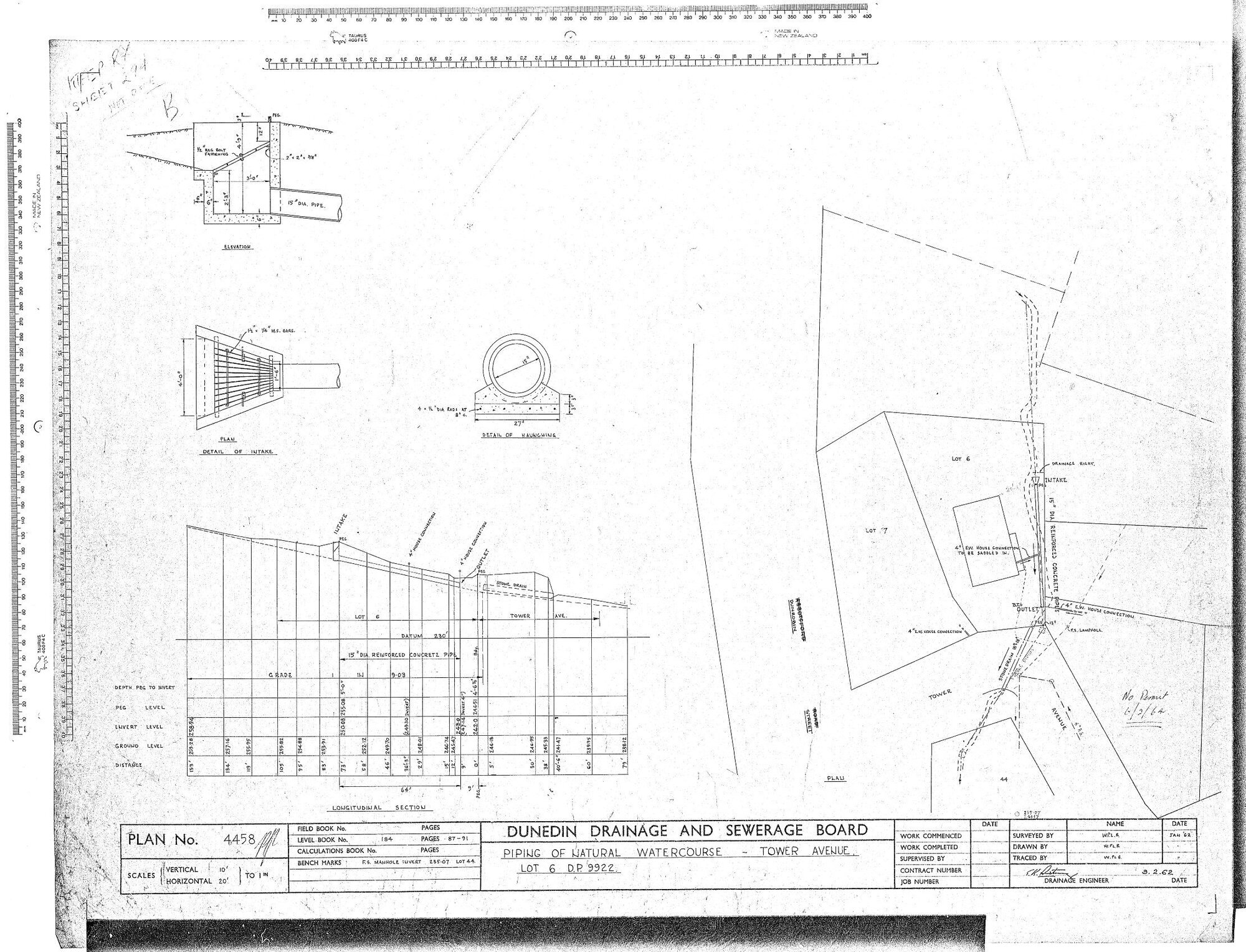 PIPING OF NATURAL WATERCOURSE - TOWER AVENUE LOT 6.  D.P. 9922