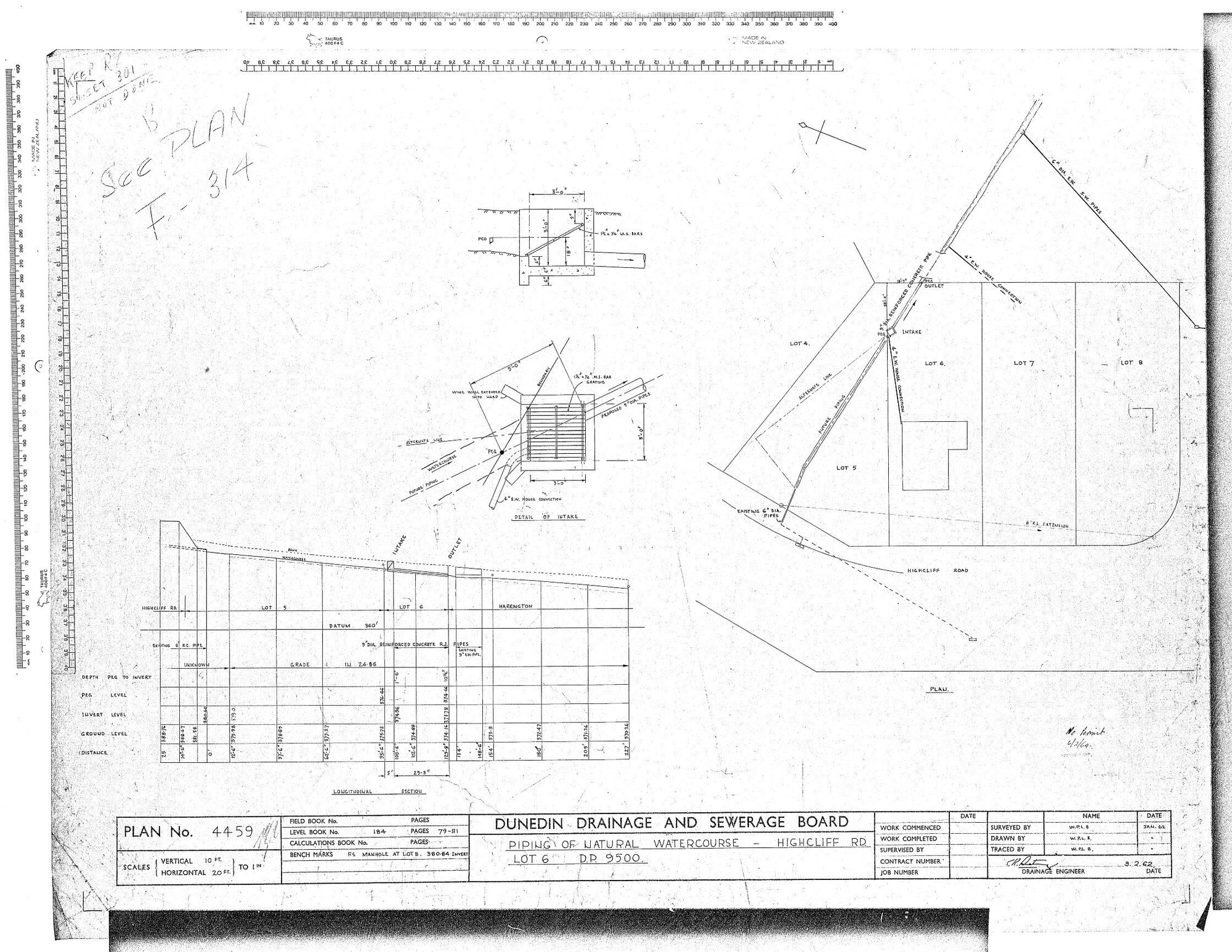 PIPING OF NATURAL WATERCOURSE - HIGHCLIFF RD  LOT 6.  D.P. 9500