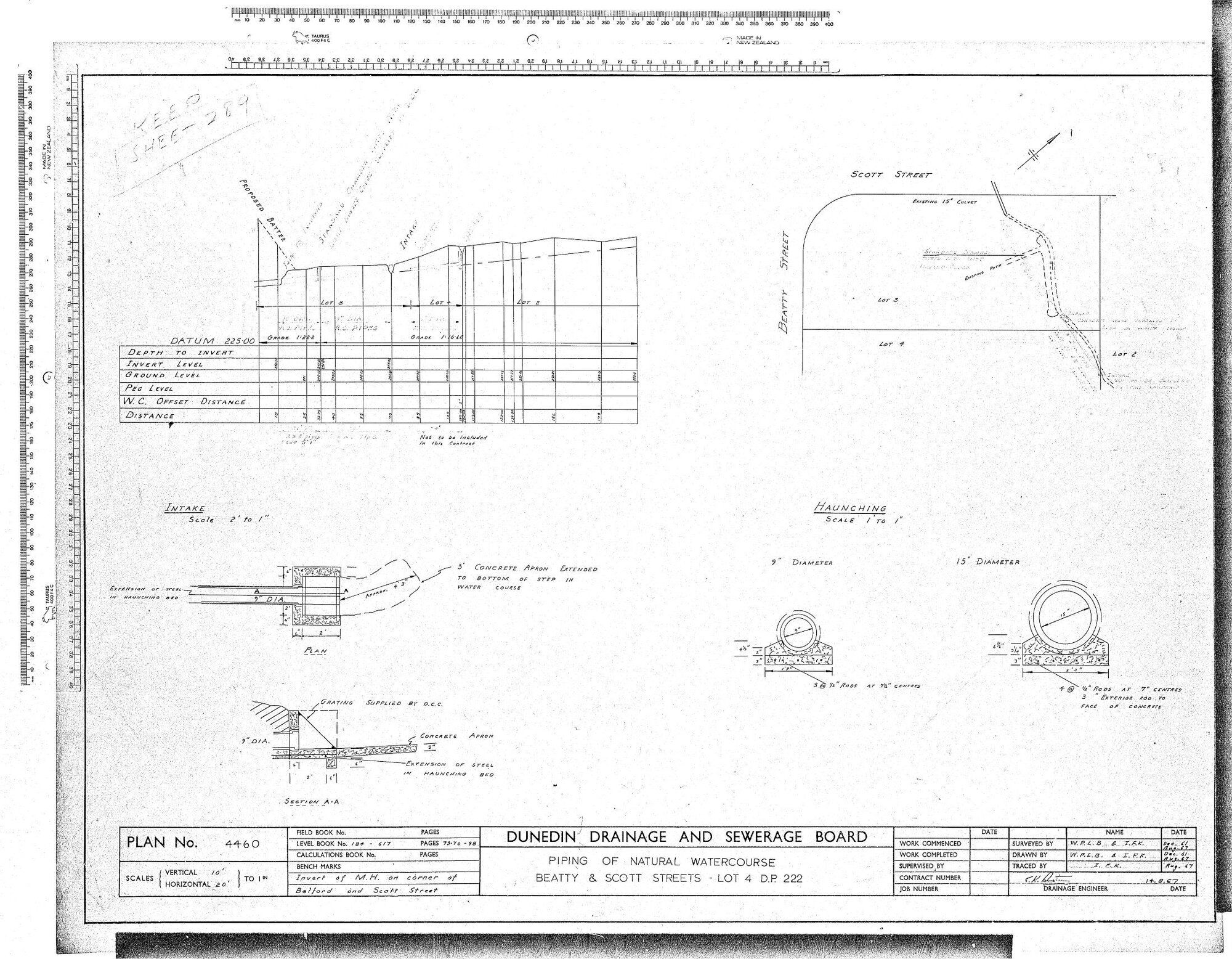 PIPING OF NATURAL WATERCOURSE - BEATTY &amp; SCOTT STREETS  LOT 4.  D.P. 222