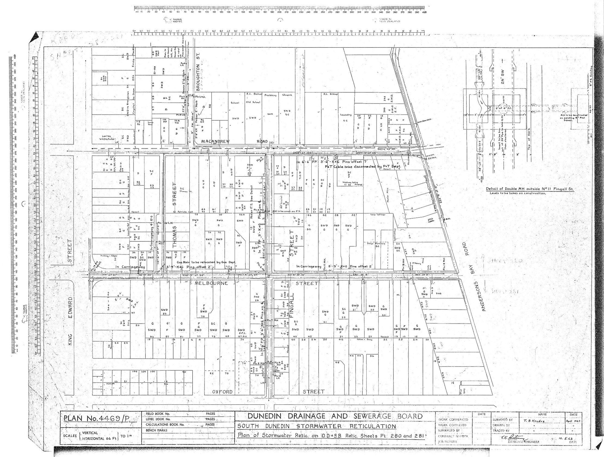 SOUTH DUNEDIN STORMWATER RETICULATION  PLAN OF STORMWATER RETIC ON D.D. &amp; S.B. RETIC SHEETS PT. 280 &amp; 281