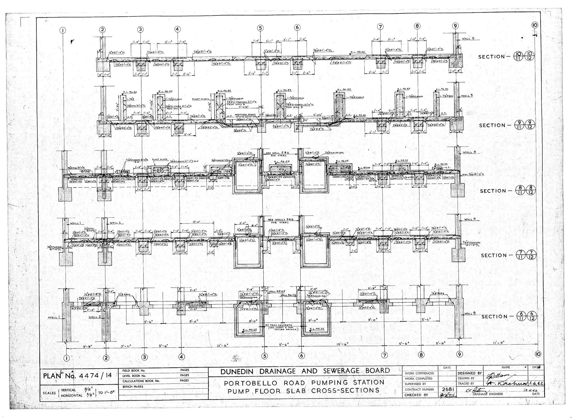 PORTOBELLO ROAD PUMPING STATION  PUMP FLOOR SLAB CROSS - SECTIONS