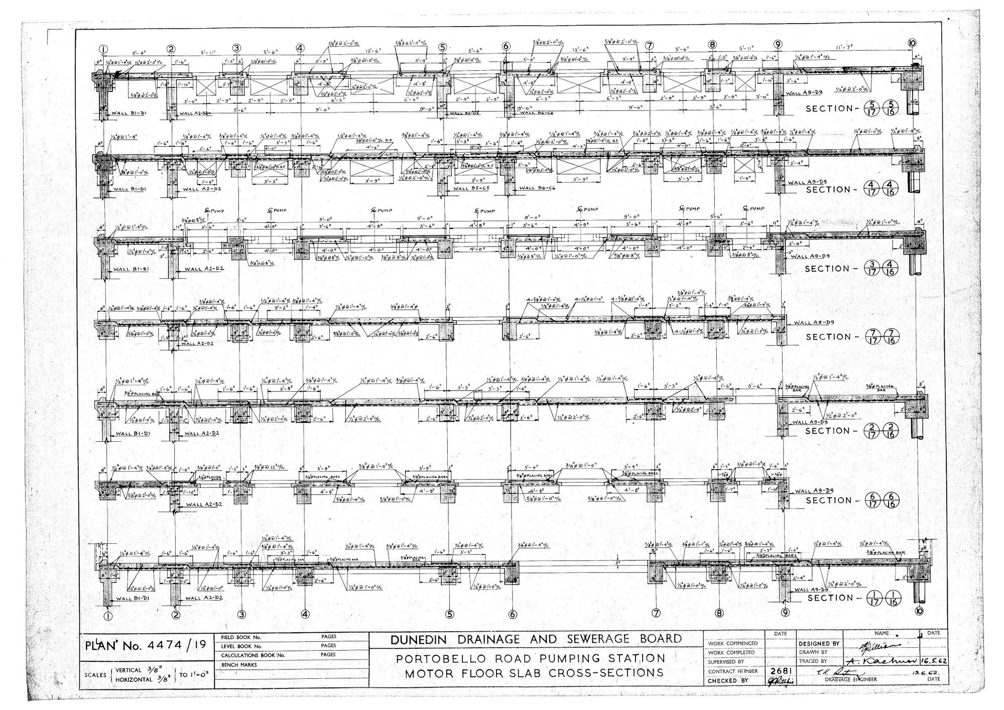 PORTOBELLO ROAD PUMPING STATION  MOTOR FLOOR SLAB CROSS - SECTIONS