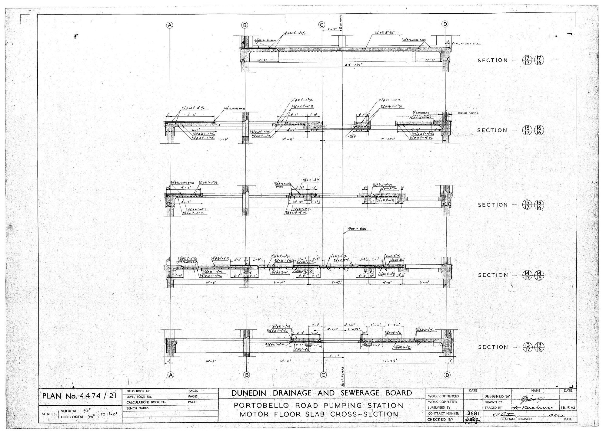 PORTOBELLO ROAD PUMPING STATION  MOTOR FLOOR SLAB CROSS - SECTIONS