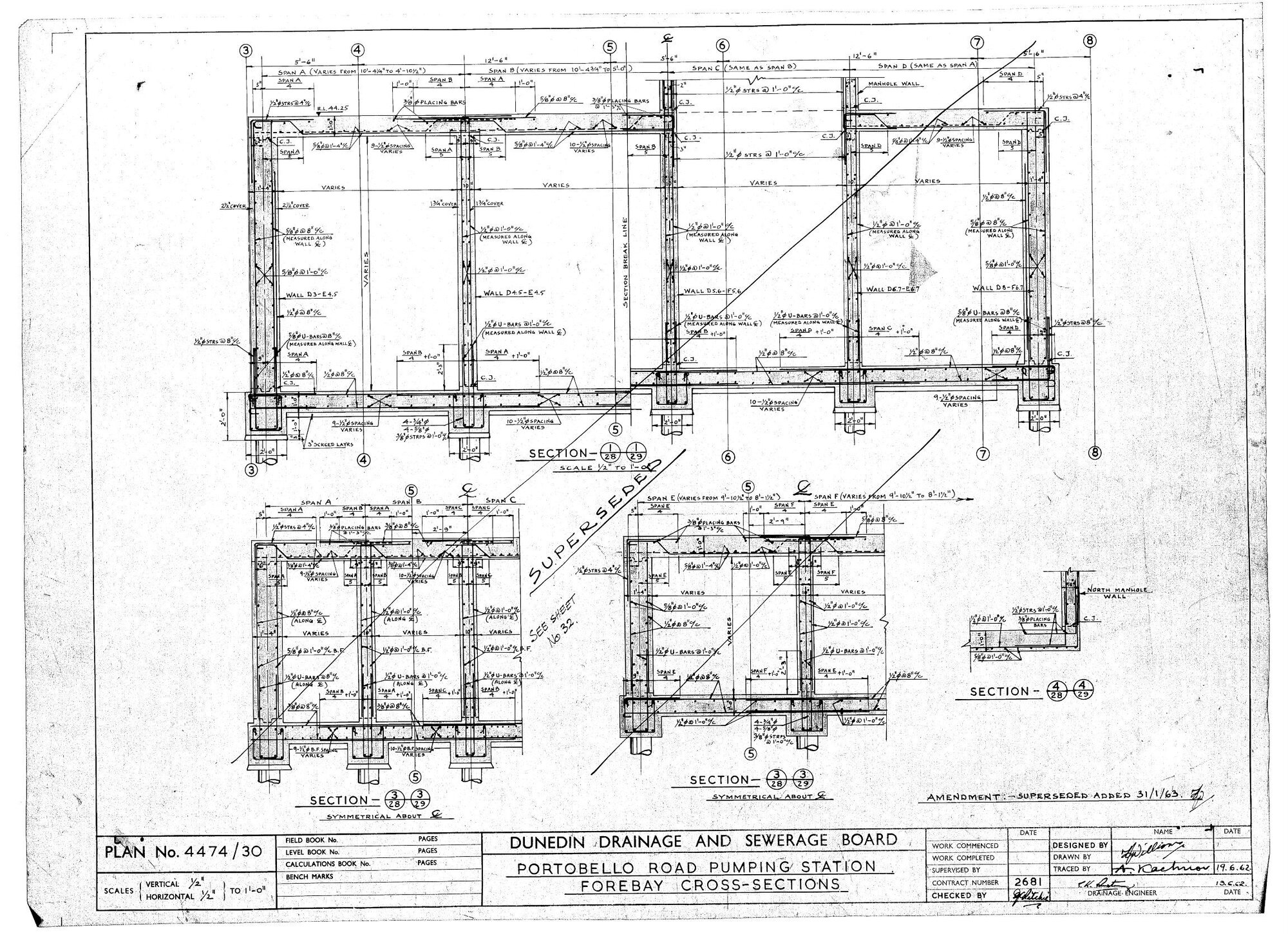 PORTOBELLO ROAD PUMPING STATION  FOREBAY CROSS - SECTIONS