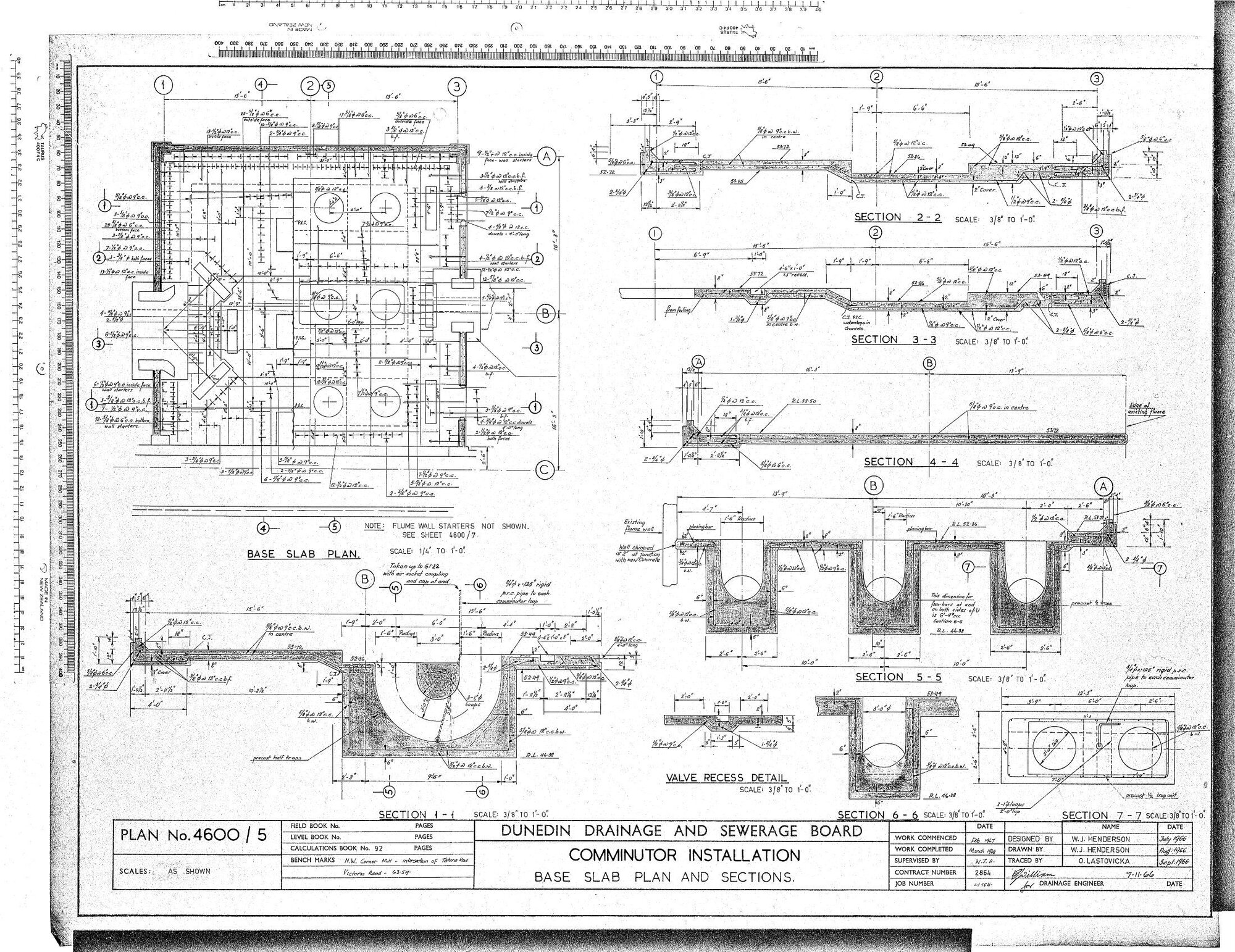 COMMINUTOR INSTALLATION BASE SLAB PLAN AND SECTIONS