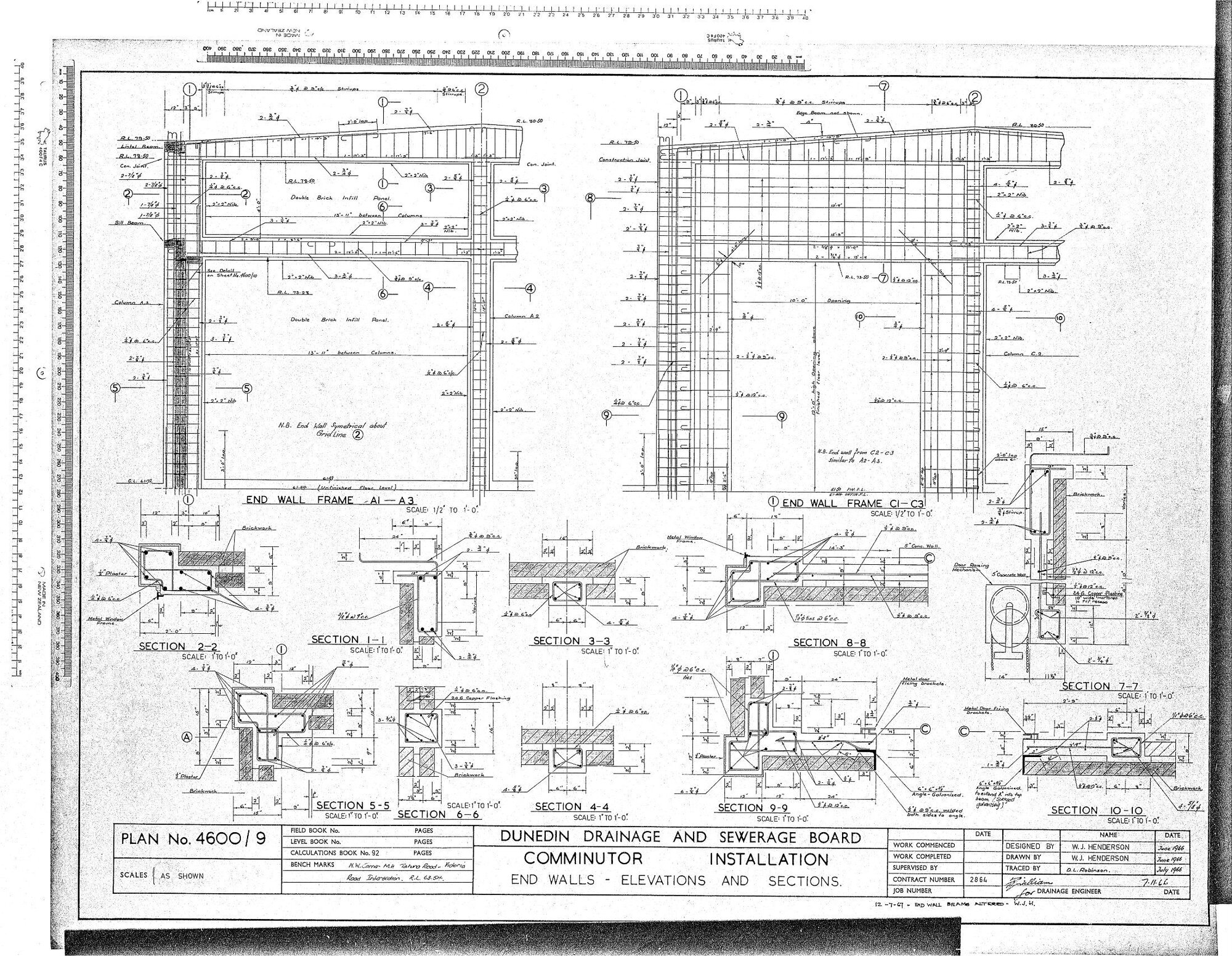 COMMINUTOR INSTALLATION END WALLS - ELEVATIONS AND SECTIONS