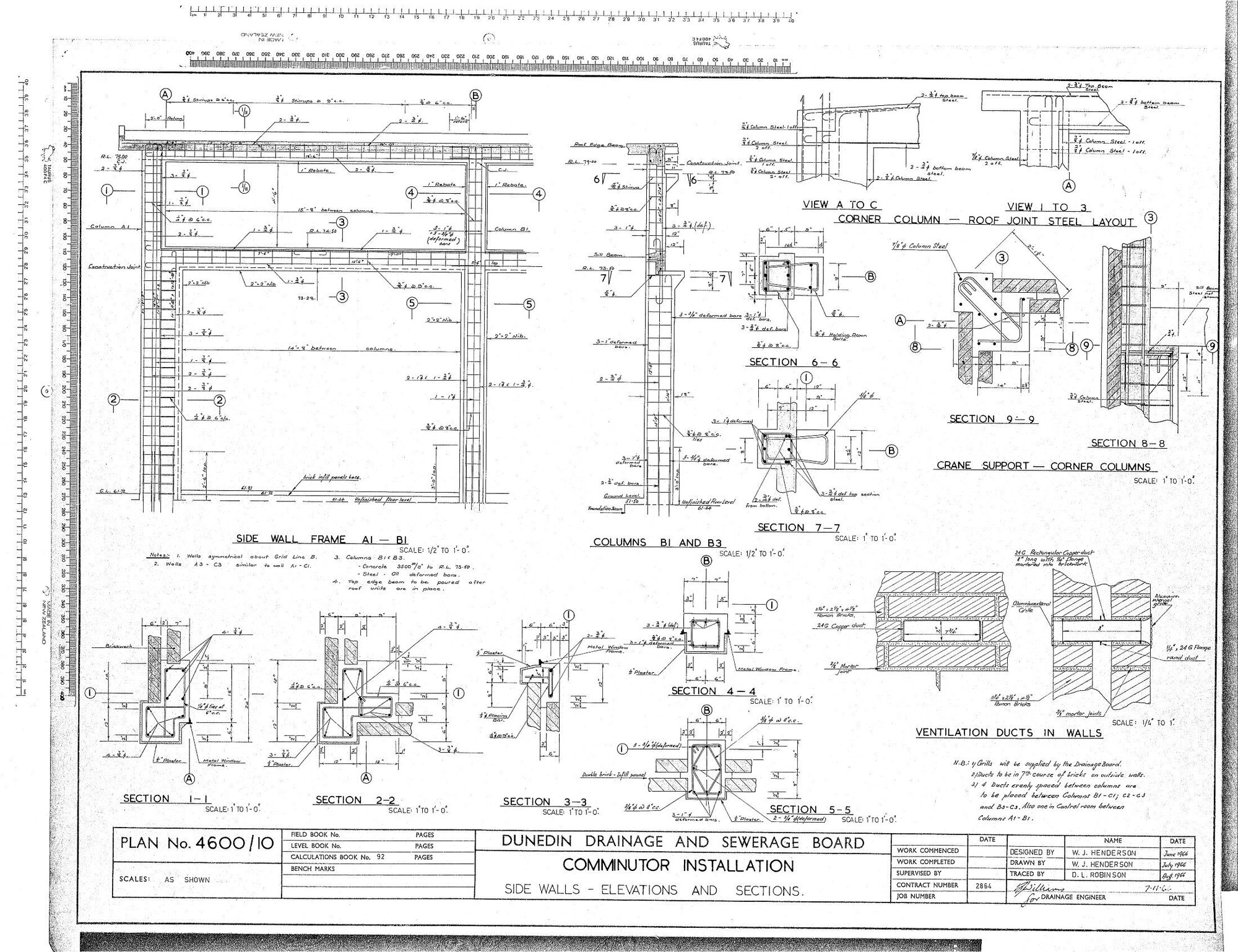 COMMINUTOR INSTALLATION SIDE WALLS - ELEVATIONS AND SECTIONS