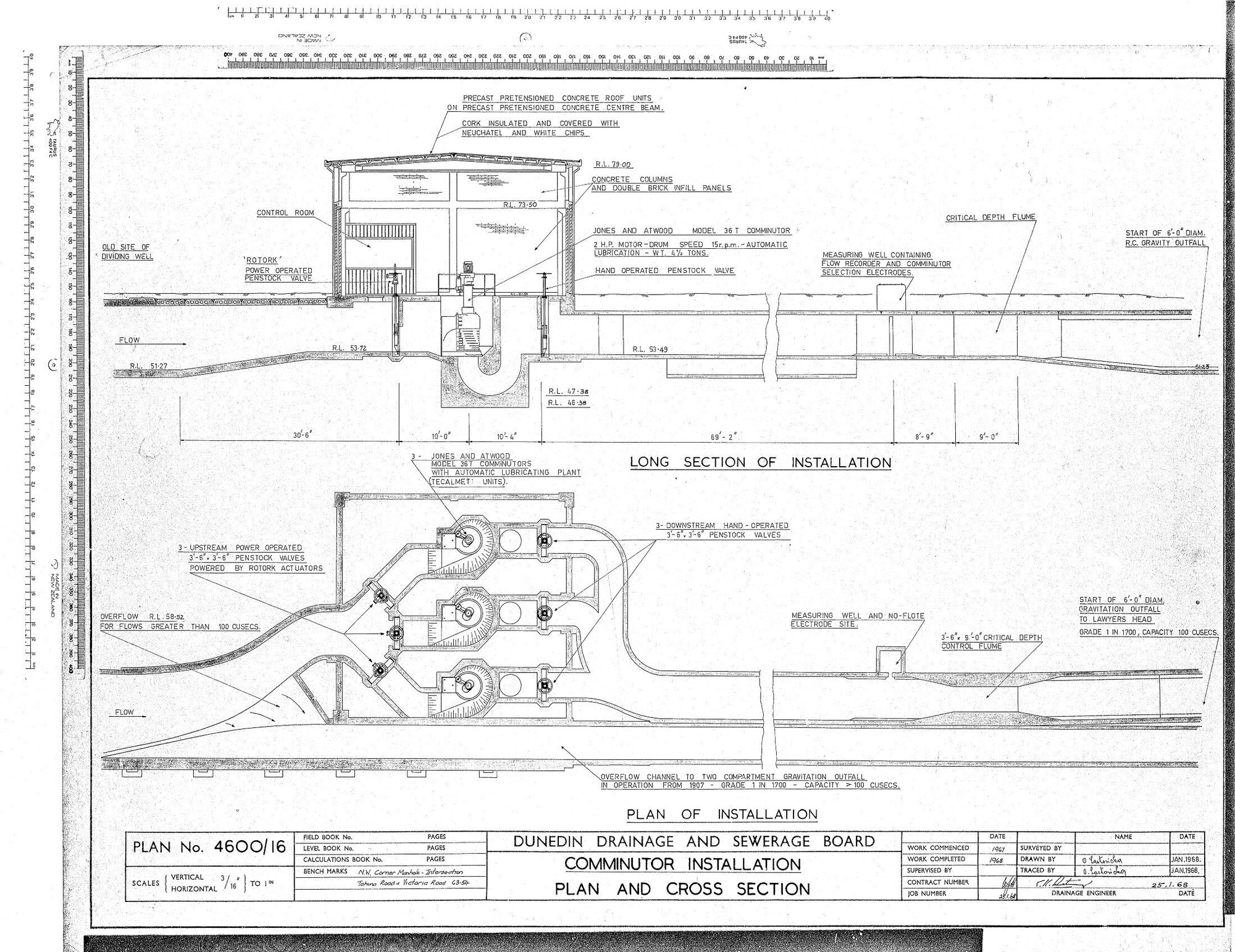 COMMINUTOR INSTALLATION PLAN AND CROSS SECTION