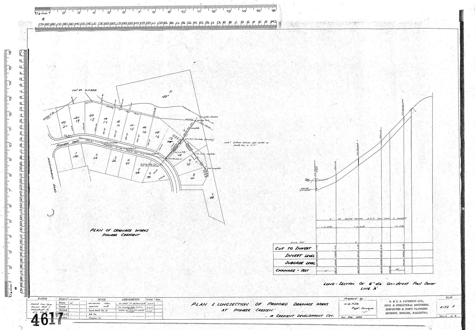 PLAN &amp; LONGSECTION OF PROPOSED DRAINAGE WORKS AT PIONEER CRESCENT
