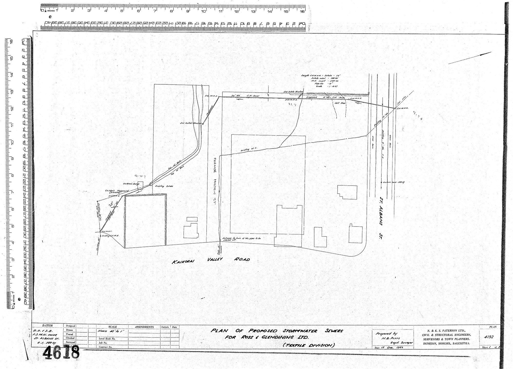 PLAN OF PROPOSED STORMWATER SEWERS FOR ROSS &amp; GLENDINING LTD