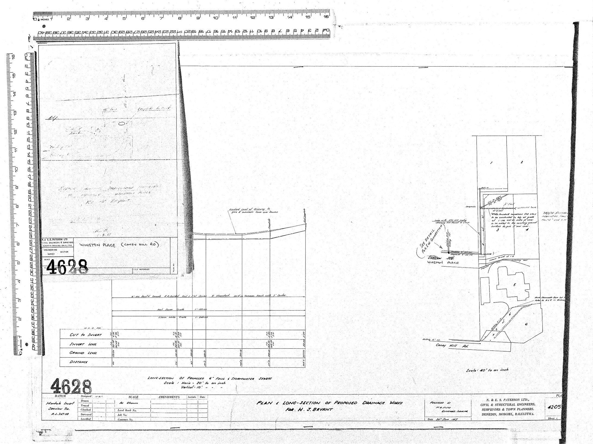 PLAN &amp; LONG-SECTION OF PROPOSED DRAINAGE WORKS FOR H.J. BRYANT