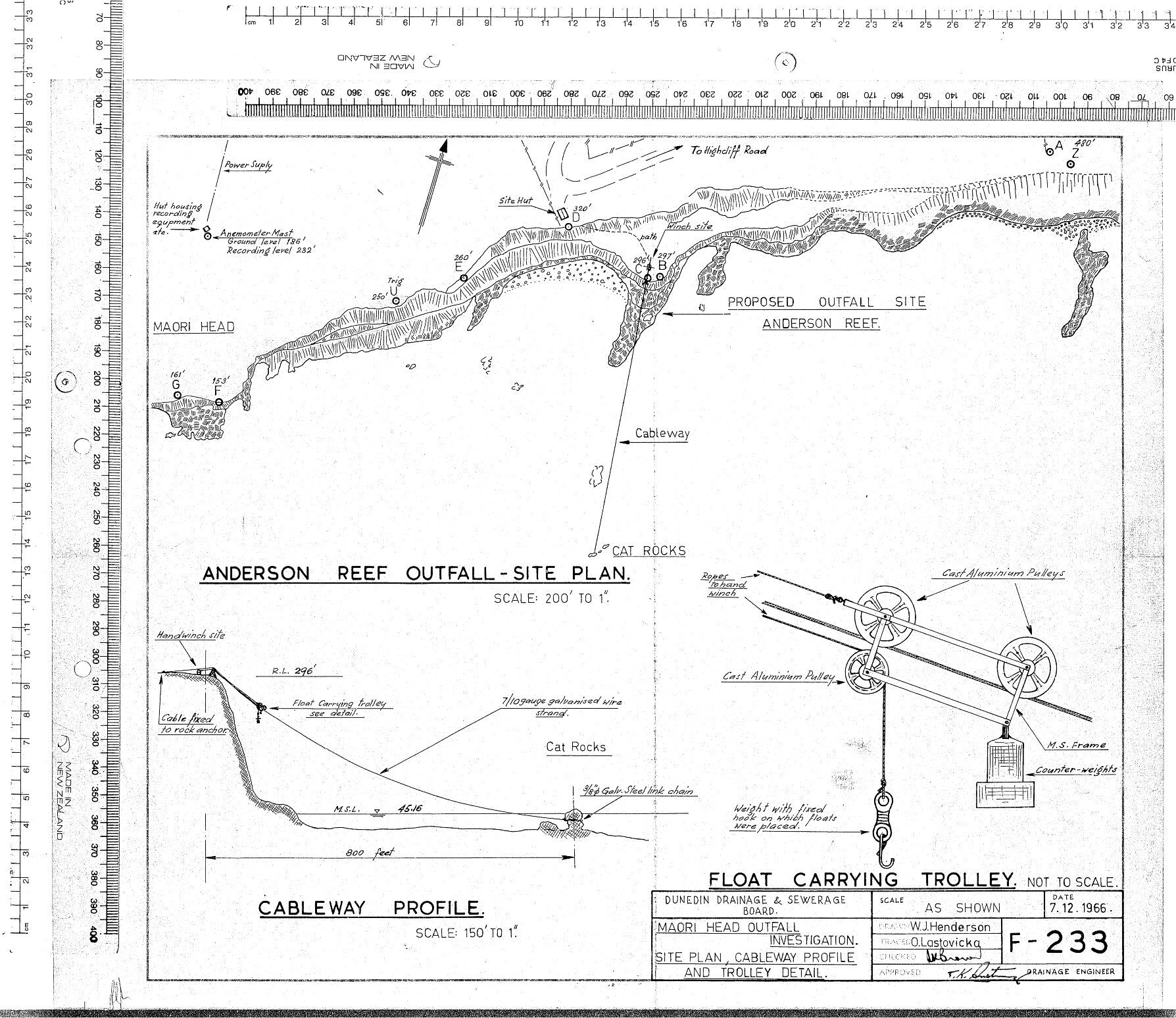 MAORI HEAD OUTFALL INVESTIGATION.  SITE PLAN, CABLEWAY PROFILE AND TROILLY DETAIL