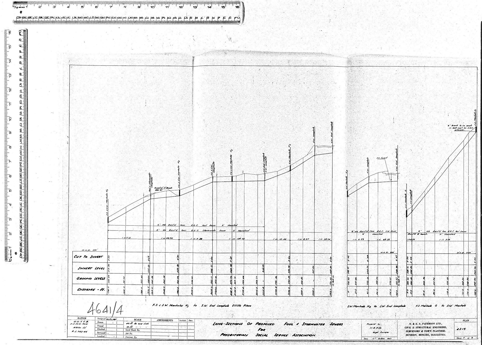 LONG-SECTIONS OF PROPOSED FOUL &amp; STORMWATER SEWERS FOR PRESBYTERIAN SOCIAL SERVICES ASSOCIATION 