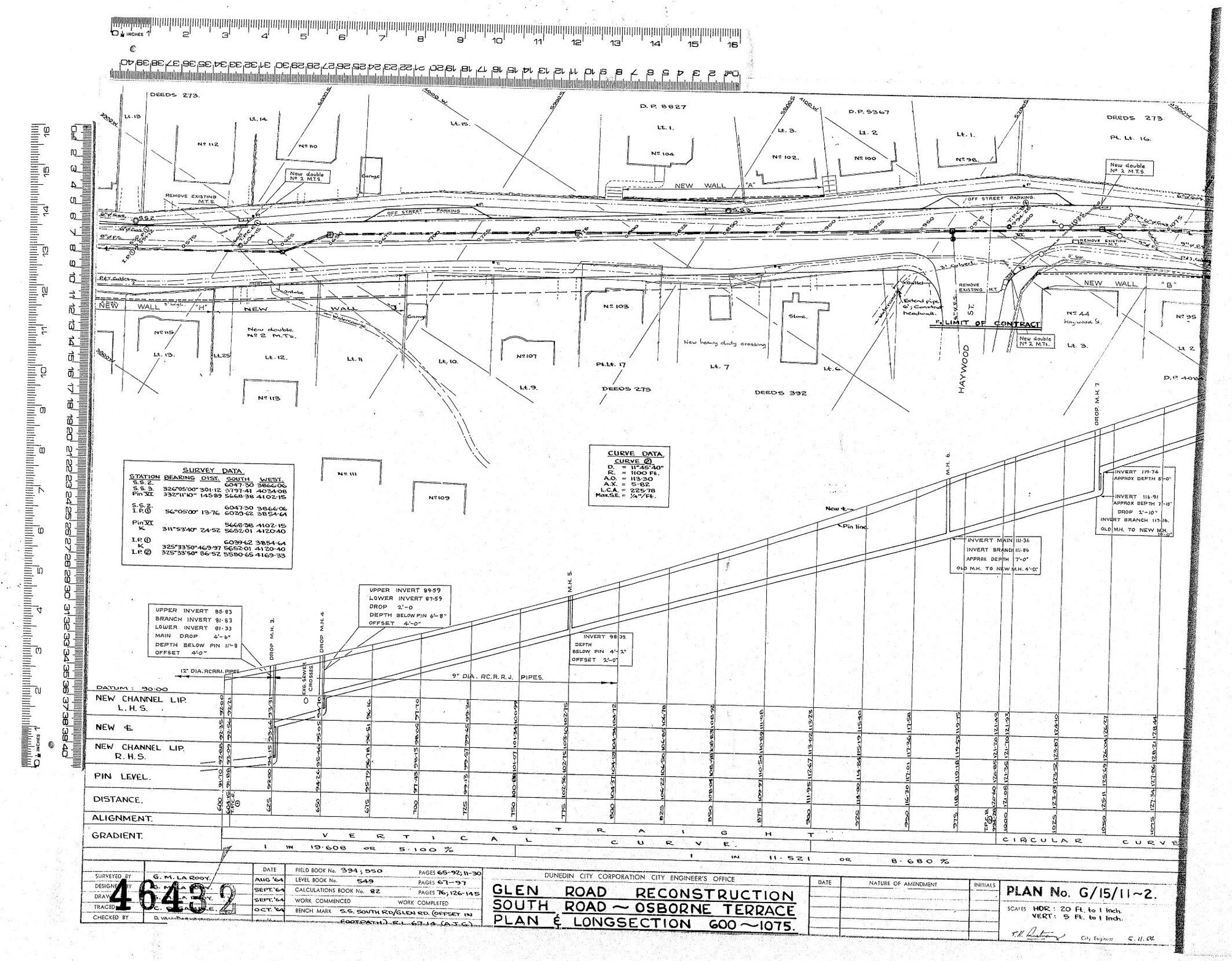 GLEN ROAD RECONSTRUCTION  SOUTH ROAD - OSBOURNE TERRACE PLAN &amp; LONGSECTION 600 - 1075