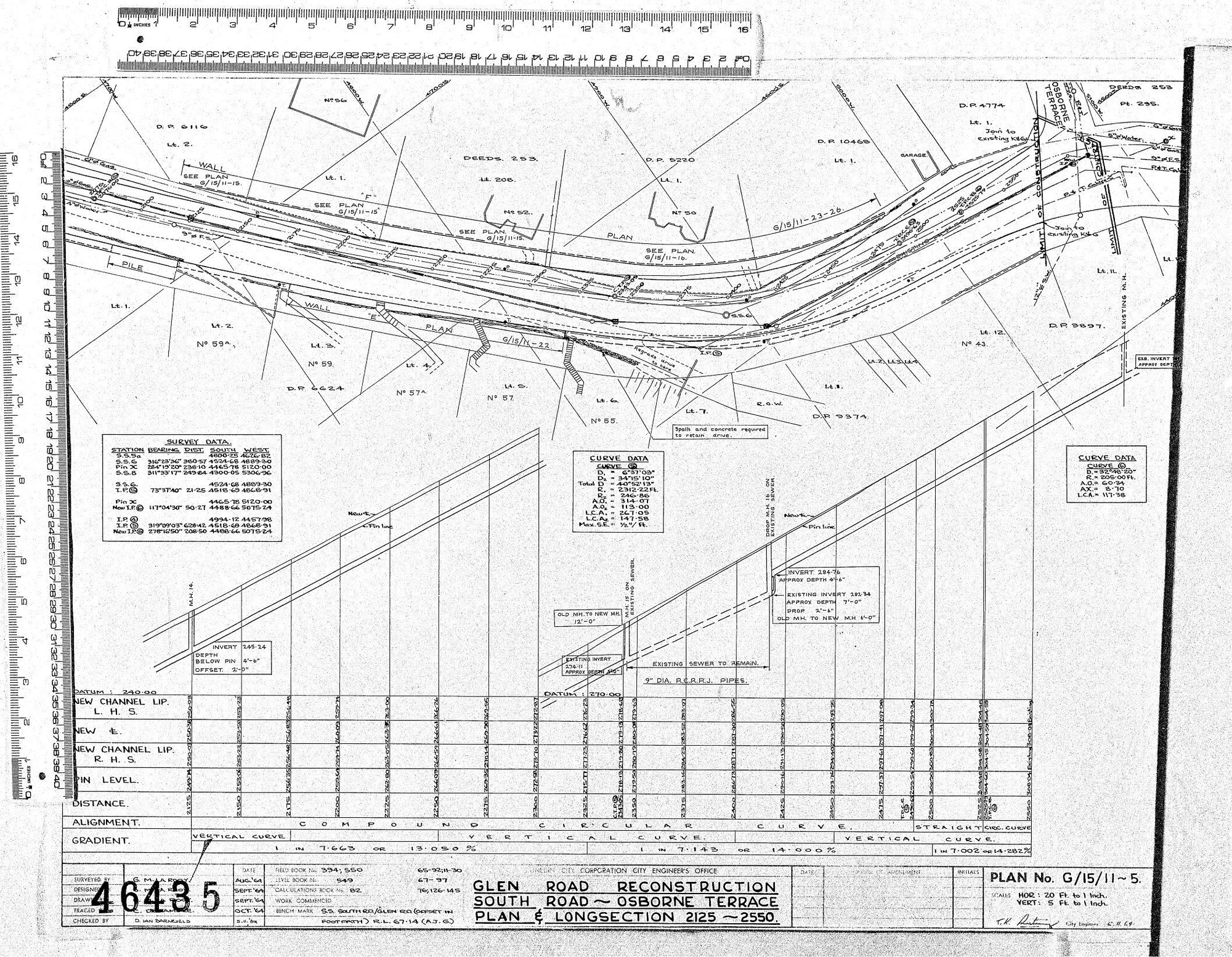 GLEN ROAD RECONSTRUCTION  SOUTH ROAD - OSBOURNE TERRACE PLAN &amp; LONGSECTION 2125 - 2550