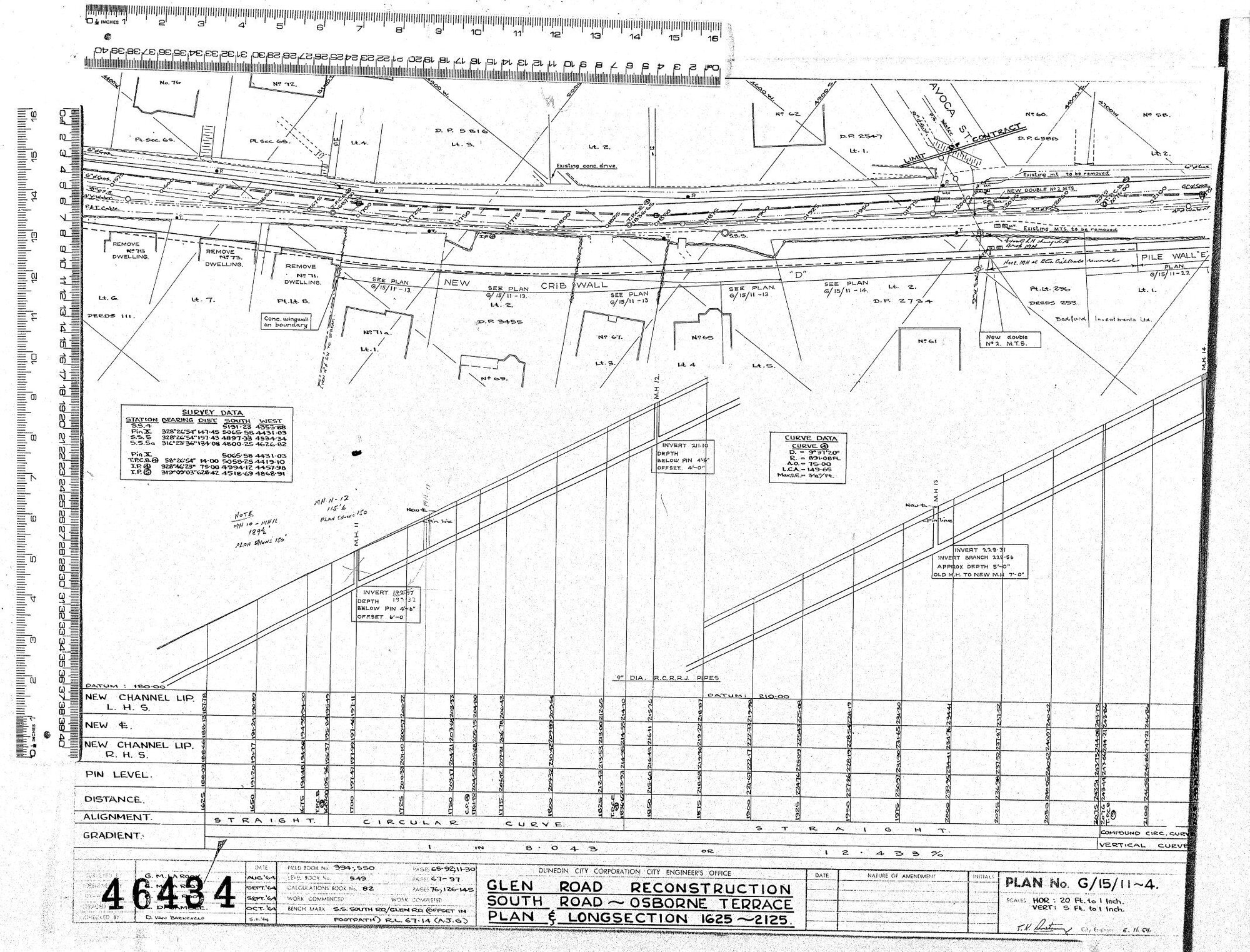 GLEN ROAD RECONSTRUCTION  SOUTH ROAD - OSBOURNE TERRACE PLAN &amp; LONGSECTION 1625 - 2125