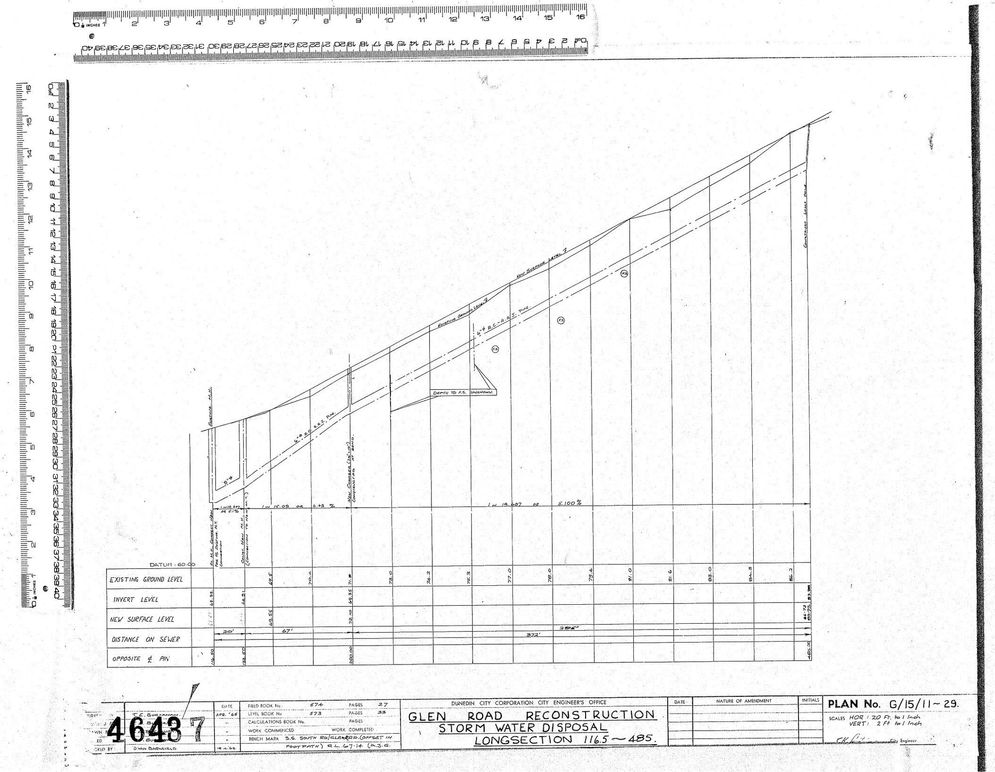 GLEN ROAD RECONSTRUCTION  STORM WATERDISPOSAL LONGSECTION 1165 - 485