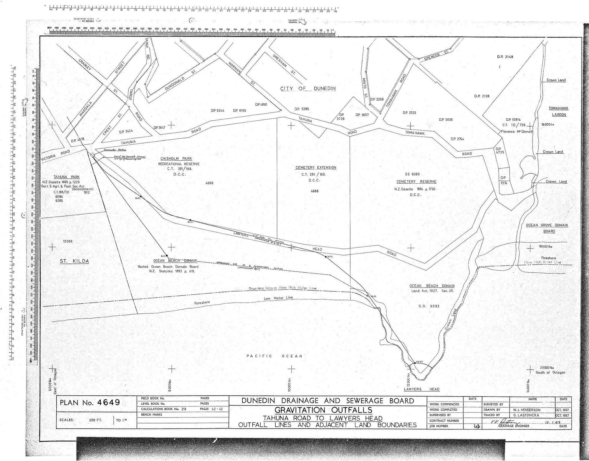 GRAVITATION OUTFALLS TAHUNA ROAD TO LAWYERS HEAD  OUTFALL LINES AND ADJACENT LAND BOUNDARIES