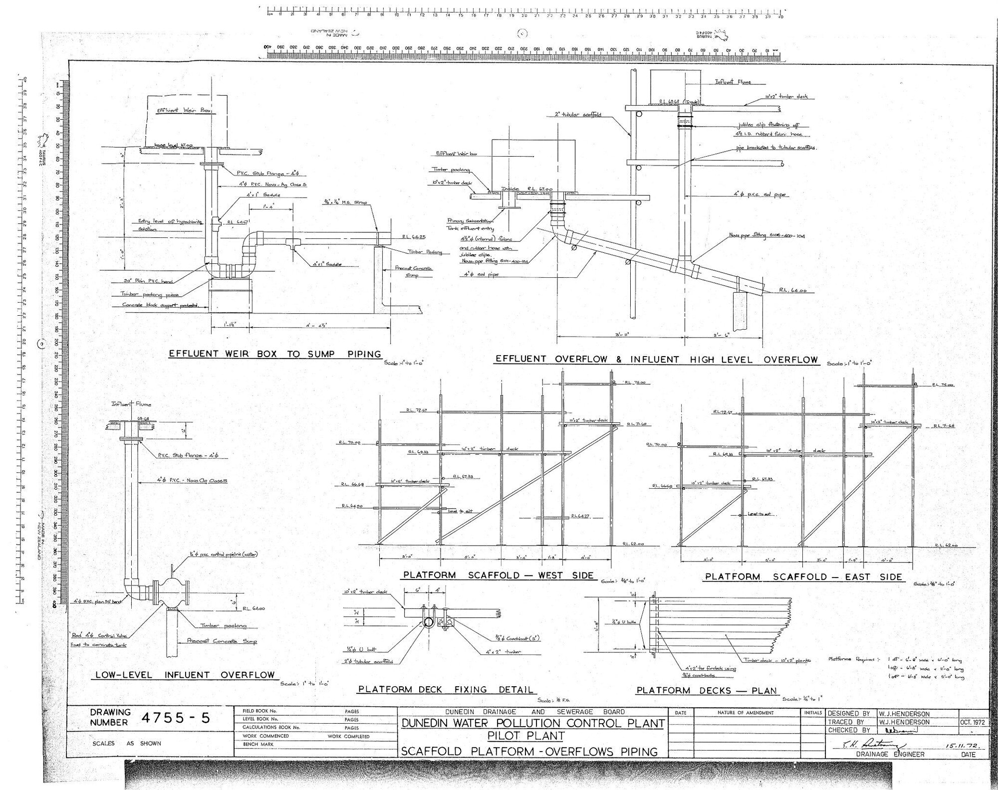 DUNEDIN WATER POLLUTION CONTROL PLANT - PILOT PLANT - SCAFFOLD PLATFORM - OVERFLOWS PIPING