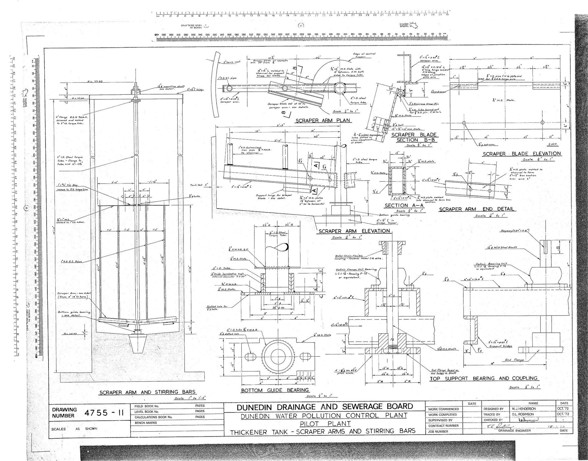 DUNEDIN WATER POLLUTION CONTROL PLANT - PILOT PLANT - THICKENER TANK - SCRAPER ARMS AND STIRRING BARS