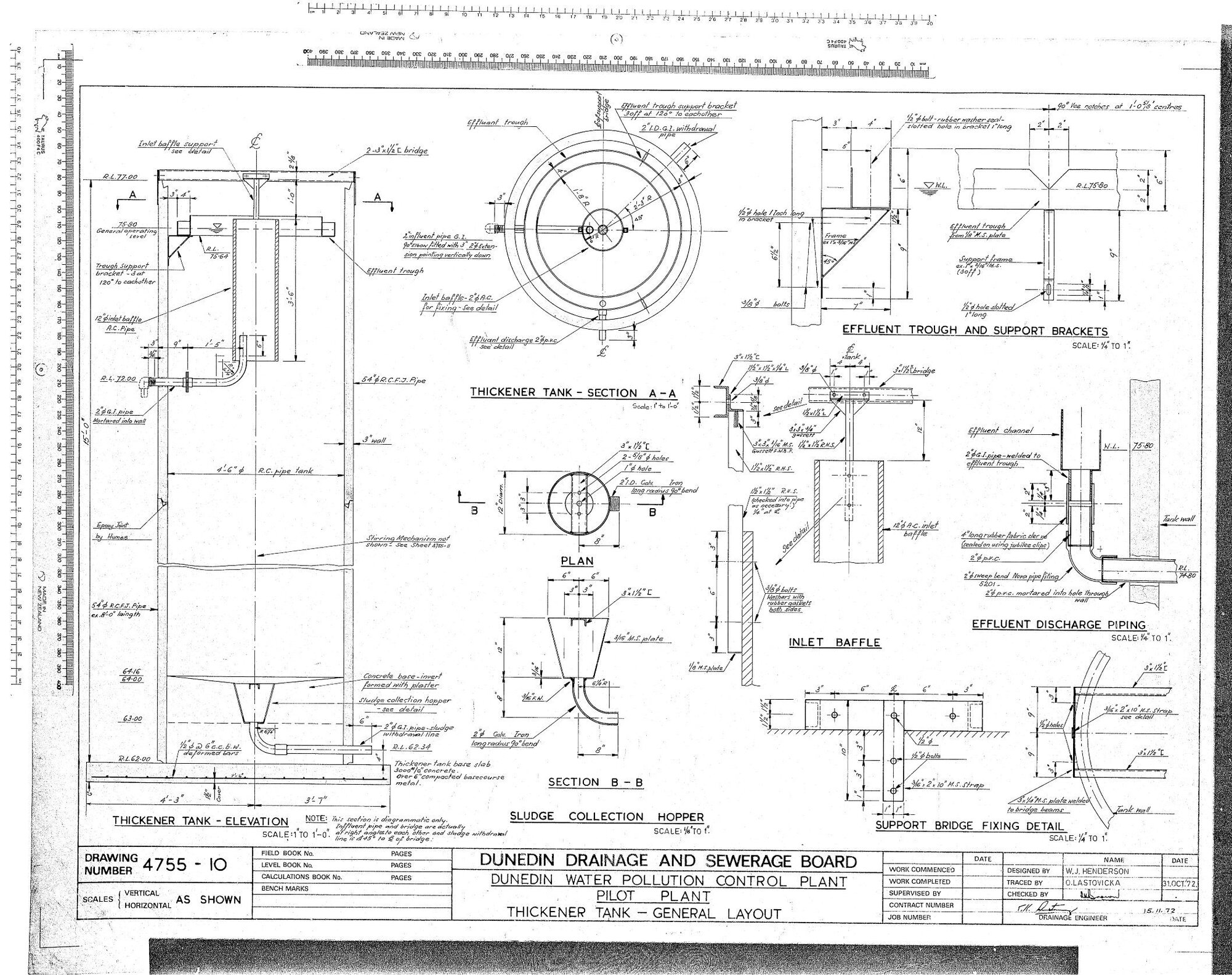 DUNEDIN WATER POLLUTION CONTROL PLANT - PILOT PLANT - THICKENER TANK - GENERAL LAYOUT