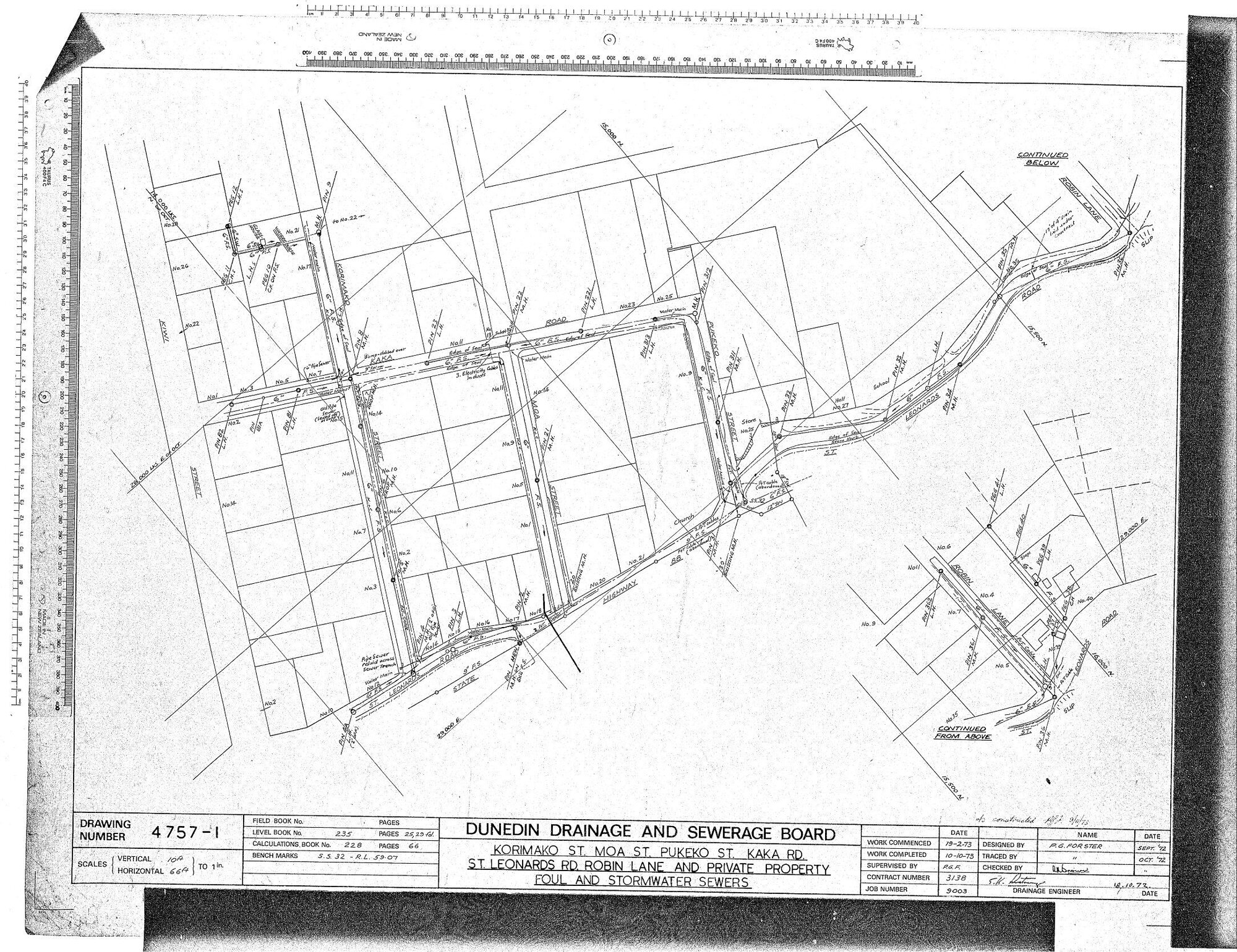 KORIMAKO ST. MOA ST. PUKEKO ST. KAKA ST. ST LEONARDS RD. ROBIN LANE. AND PRIVATE PROPERTY FOUL AND STORMWATER SEWERS