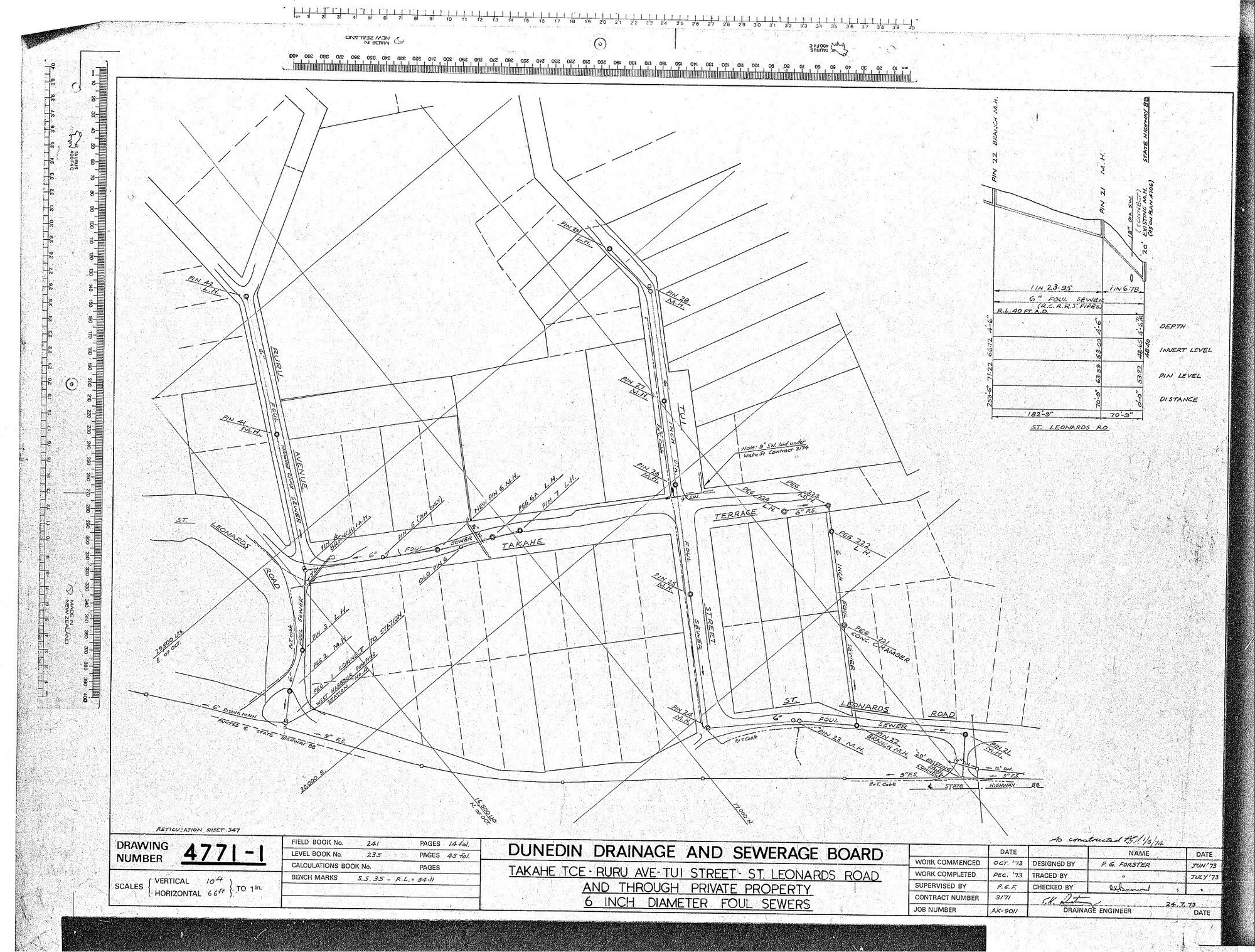 TAKAHE TCE- RURU AVE- TUI ST - ST LEONARDS ROAD AND THROUGH PRIVATE PROPERTY 6" DIAMETER FOUL SEWERS