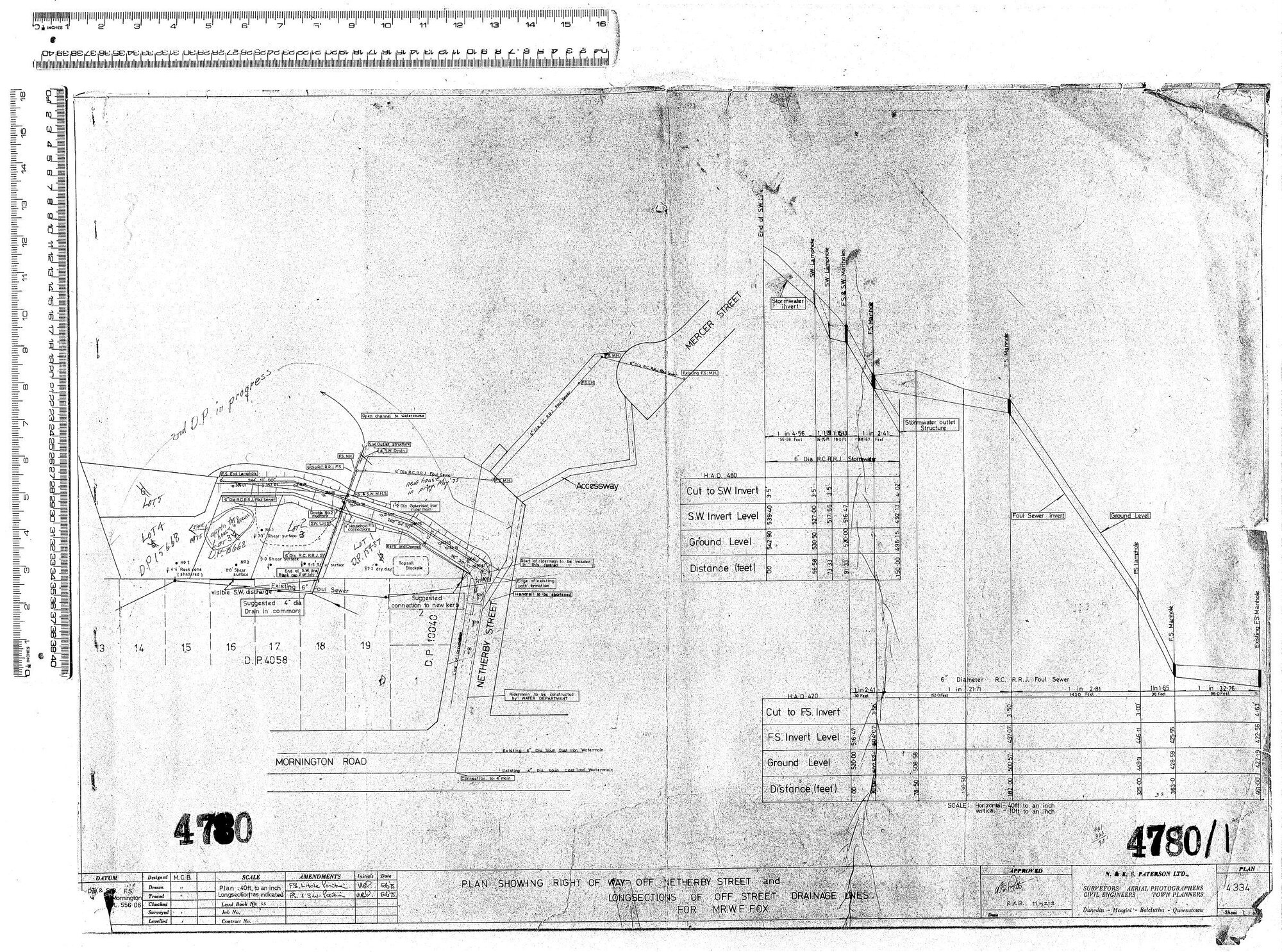PLAN SHOWING RIGHT OF WAY OFF NETHERBY STREET AND LONSECTIONS OF OFF STREET DRAINAGE LINES