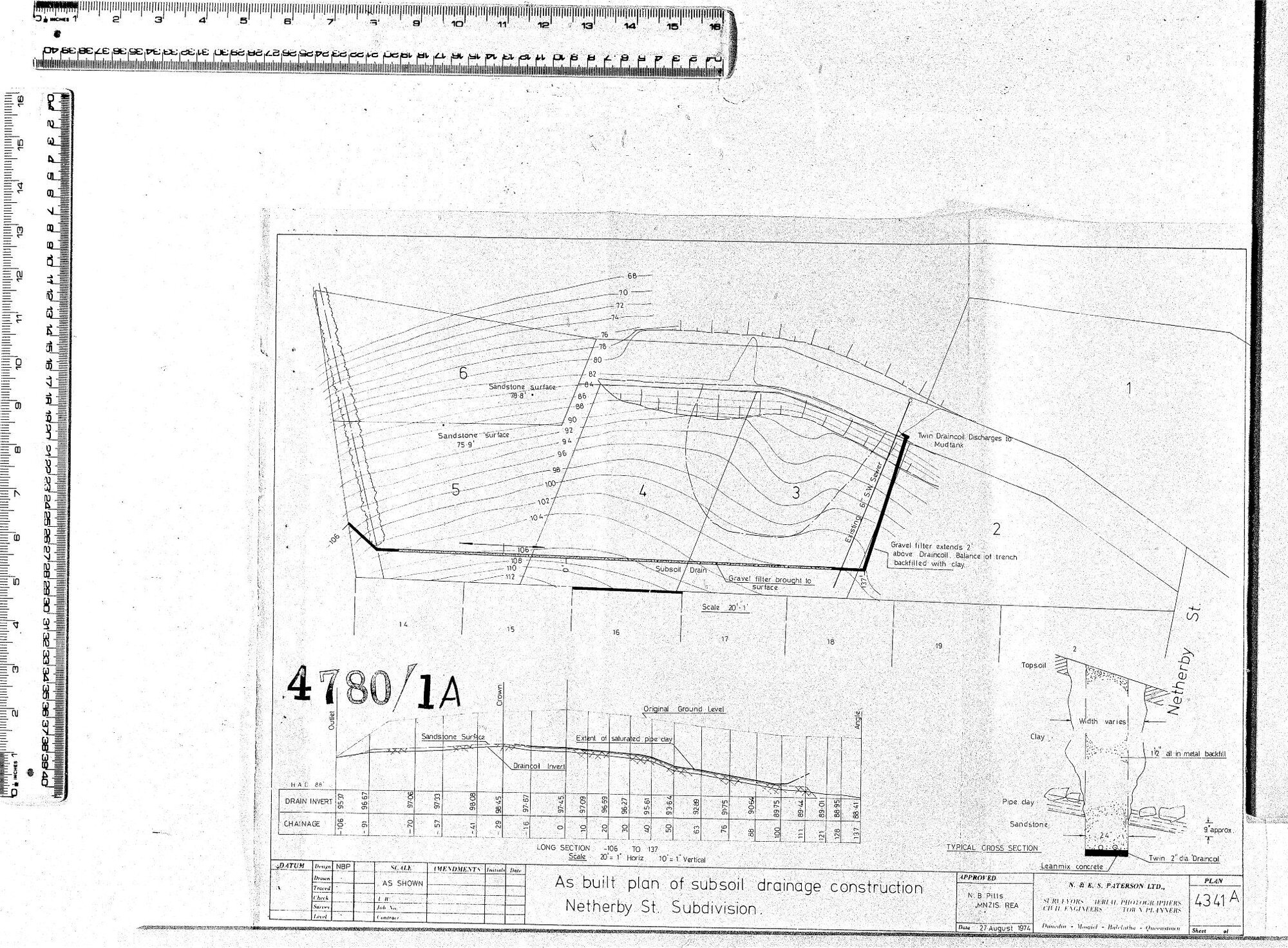 AS BUILT PLAN OF SUBSOIL DRAINAGE CONSTRUCTION NETHERBY STREET SUBDIVISION