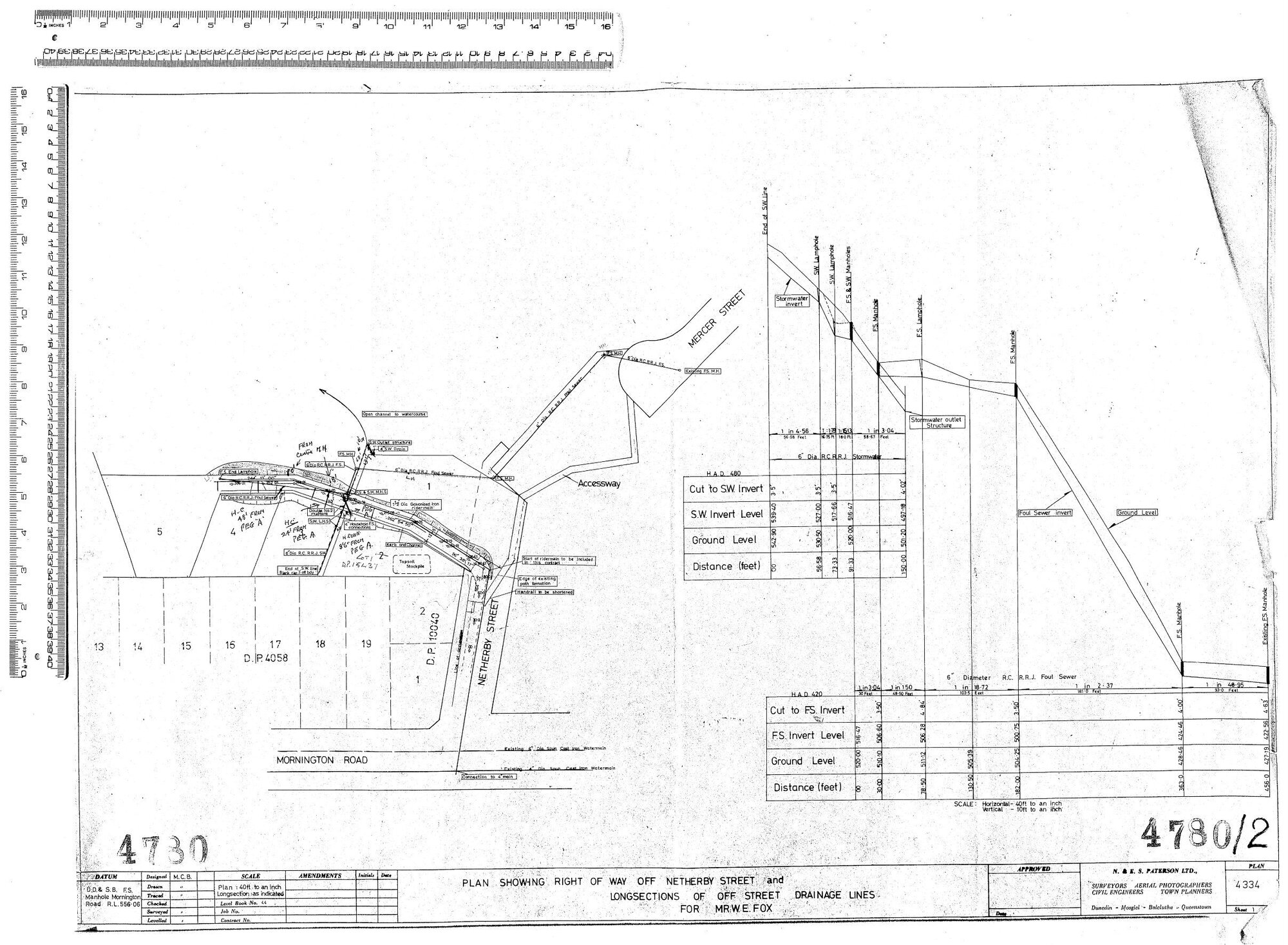 PLAN SHOWING RIGHT OF WAY OFF NETHERBY STREET AND LONSECTIONS OF OFF STREET DRAINAGE LINES