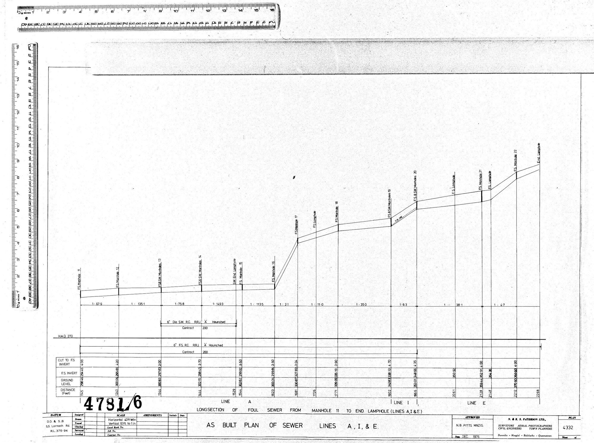 AS BUILT PLAN OF SEWER LINES A,I, &amp; E