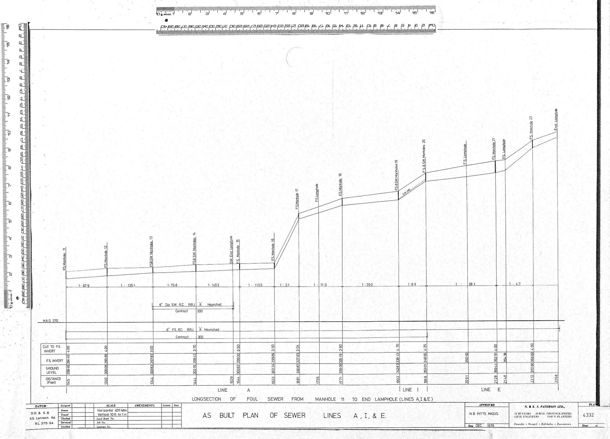 AS BUILT PLAN OF SEWER LINES A,I, &amp; E
