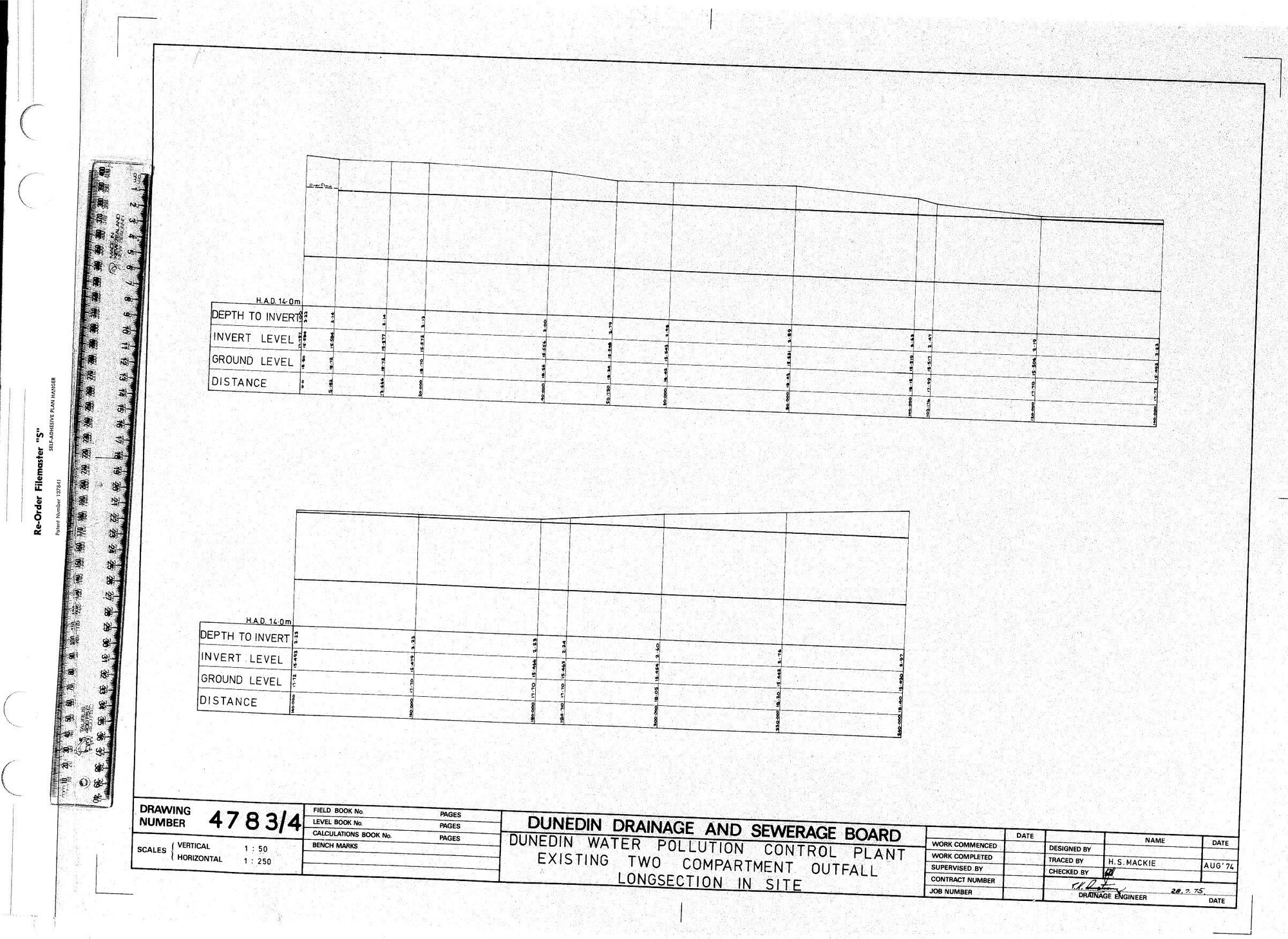 DUNEDIN WATER POLLUTION CONTROL PLANT - EXISTING TWO COMPARTMENT OUTFALL LONGSECTION IN SITE