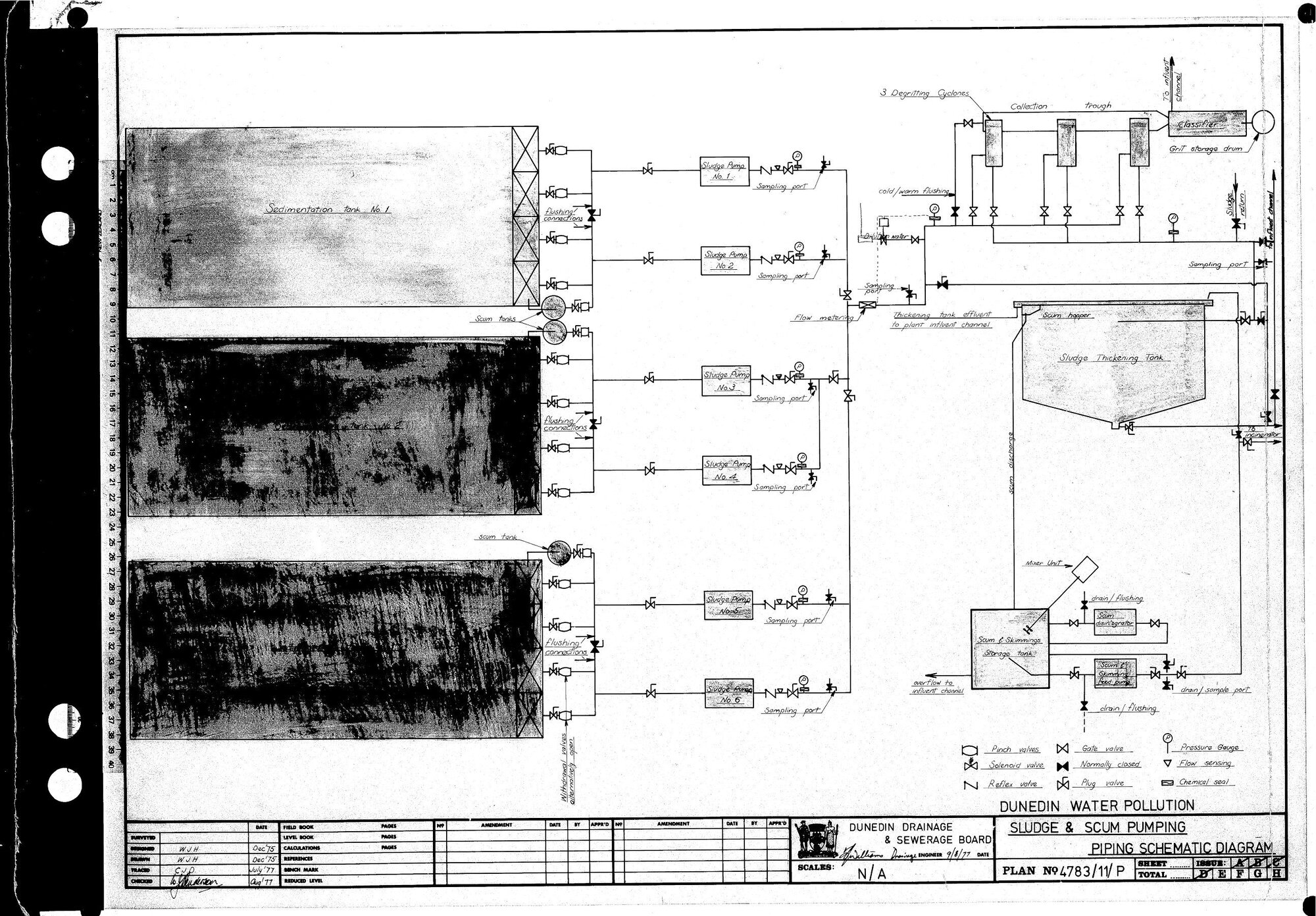 DUNEDIN WATER POLLUTION CONTROL PLANT - SLUDGE &amp; SCUM PUMPING PIPING SCHEMATIC DIAGRAM