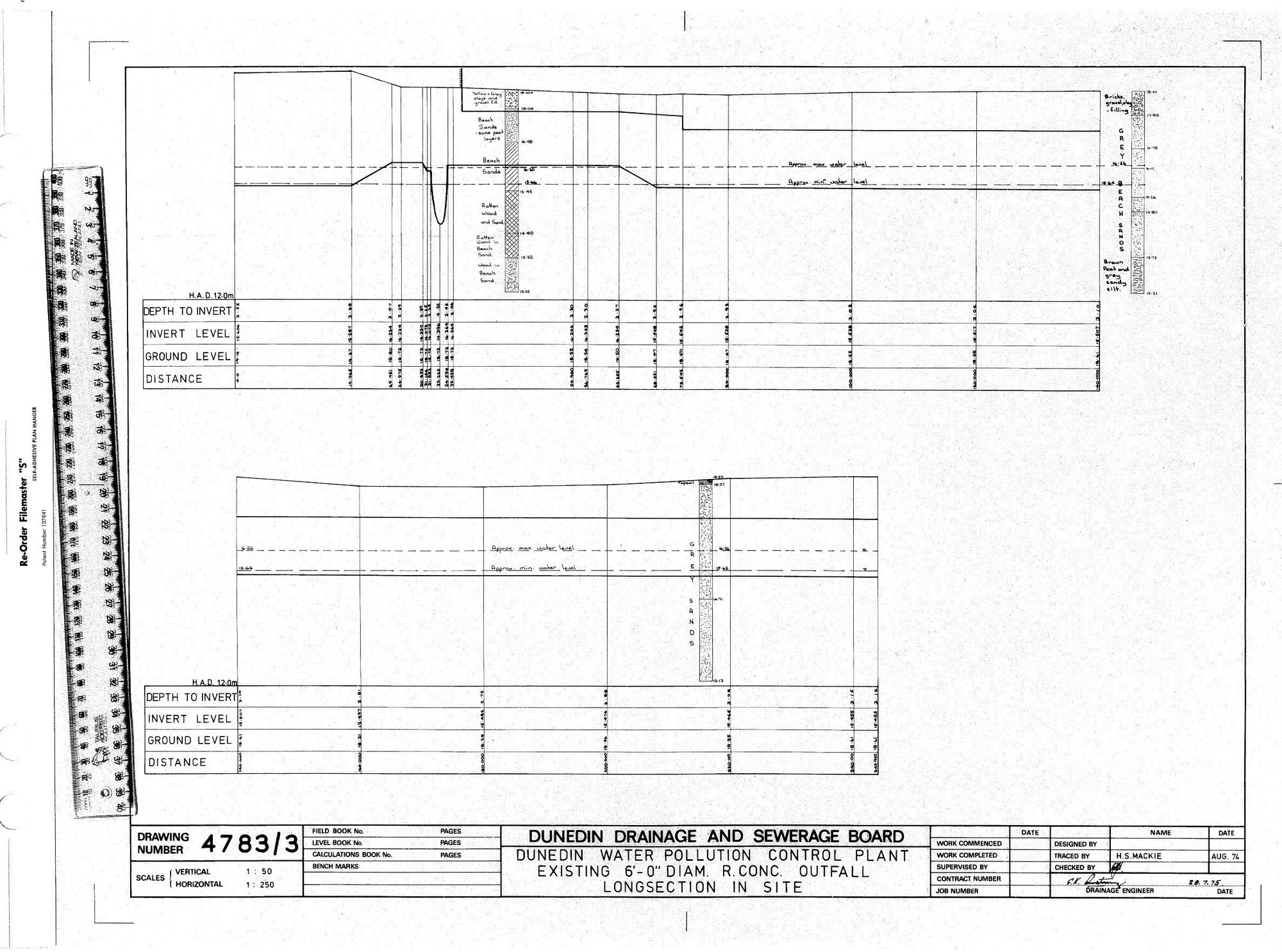 DUNEDIN WATER POLLUTION CONTROL PLANT - EXISTING 6'-0" DIAM R.CONC. OUTFALL LONGSECTION IN SITE