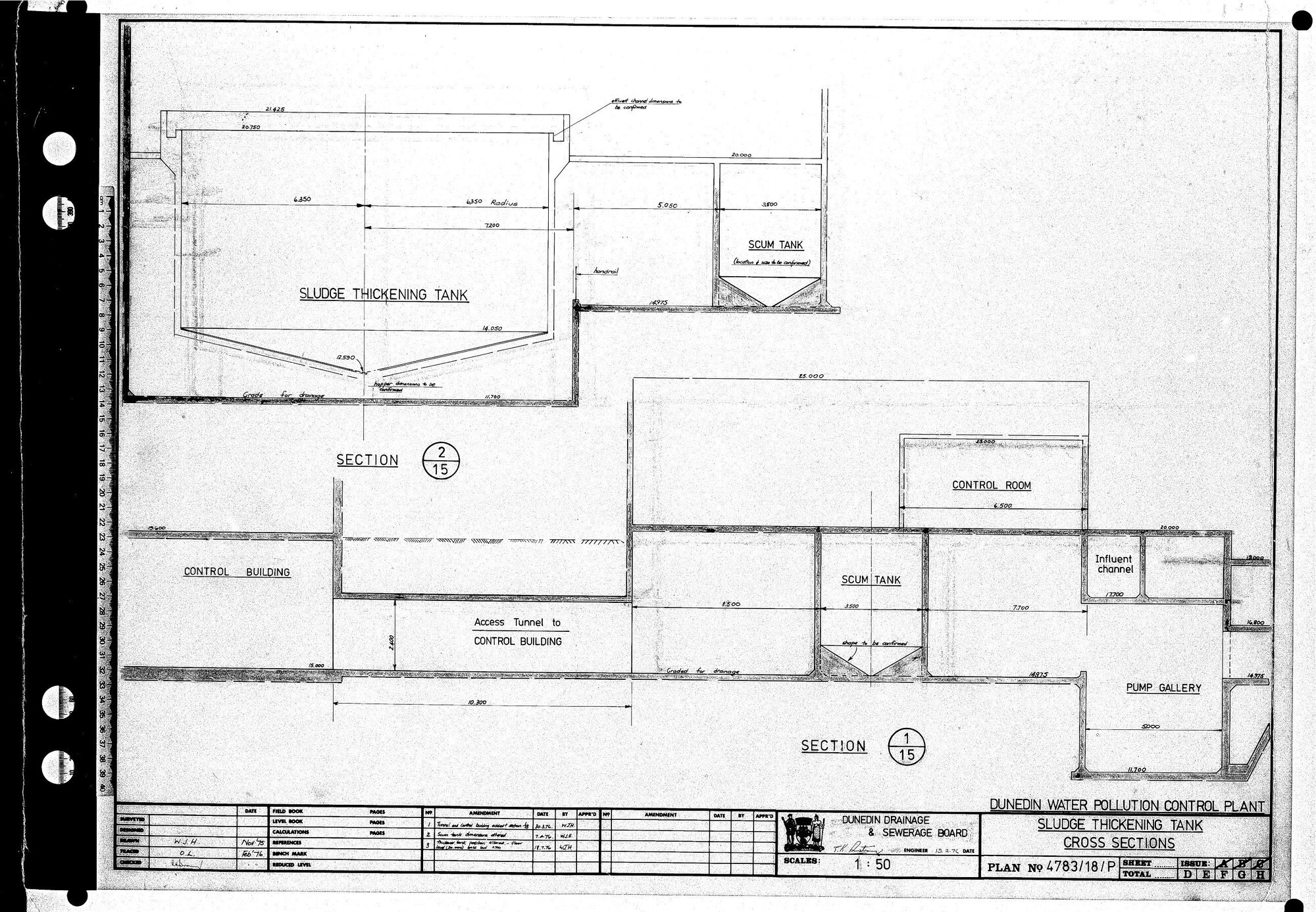 DUNEDIN WATER POLLUTION CONTROL PLANT - SLUDGE THICKENING TANK - CROSS SECTIONS