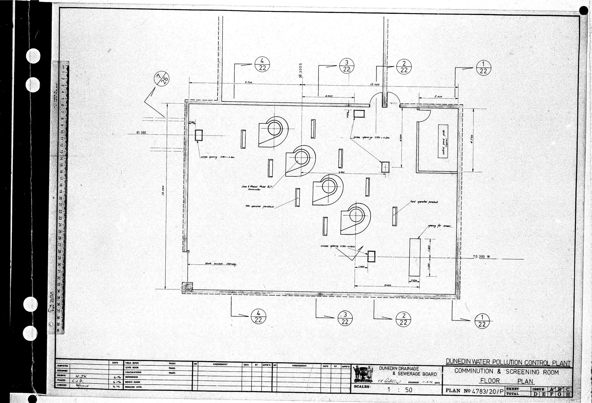 DUNEDIN WATER POLLUTION CONTROL PLANT - COMMINUTION &amp; SCREENING ROOM FLOOR PLAN