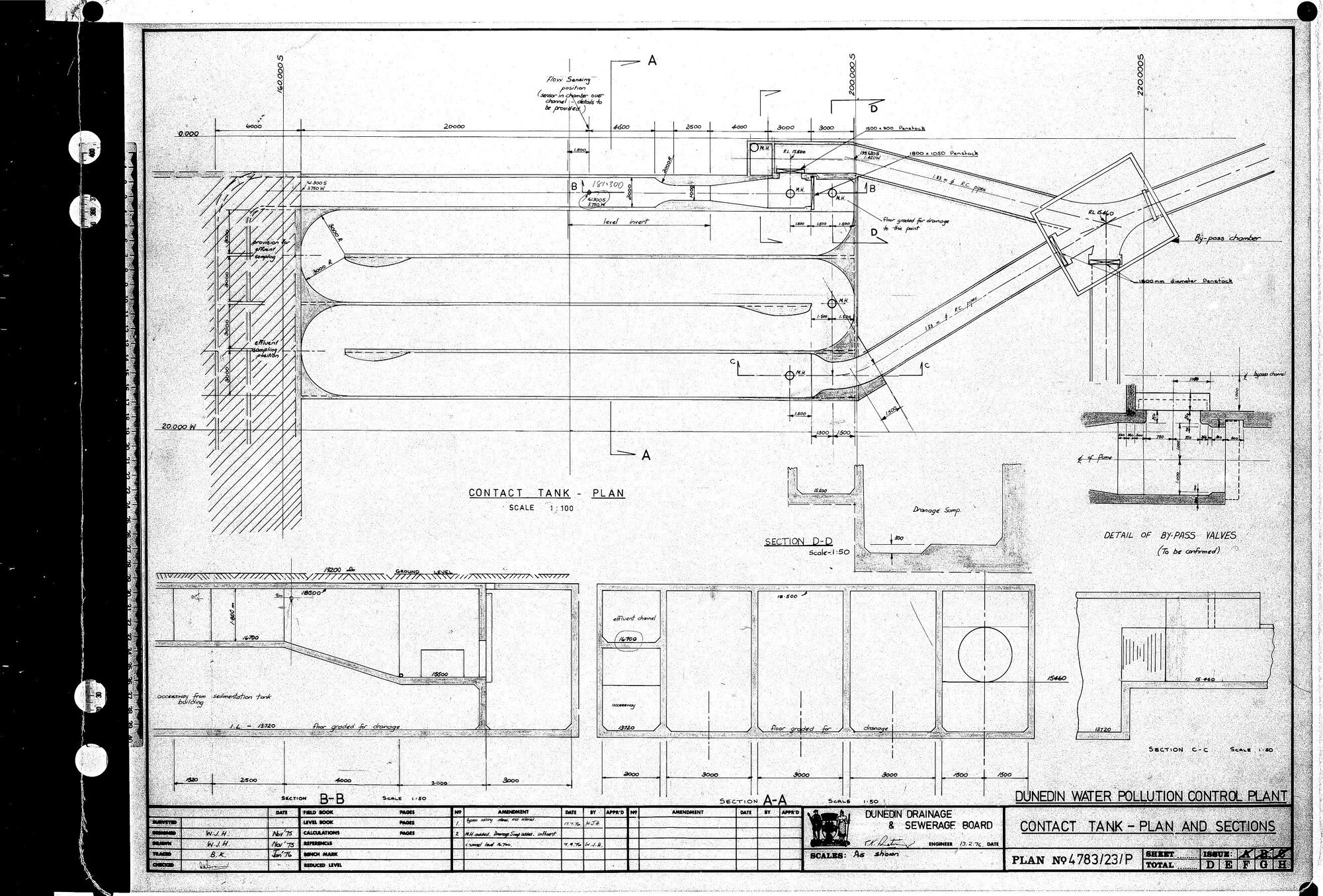 DUNEDIN WATER POLLUTION CONTROL PLANT - CONTACT TANK - PLAN AND SECTIONS